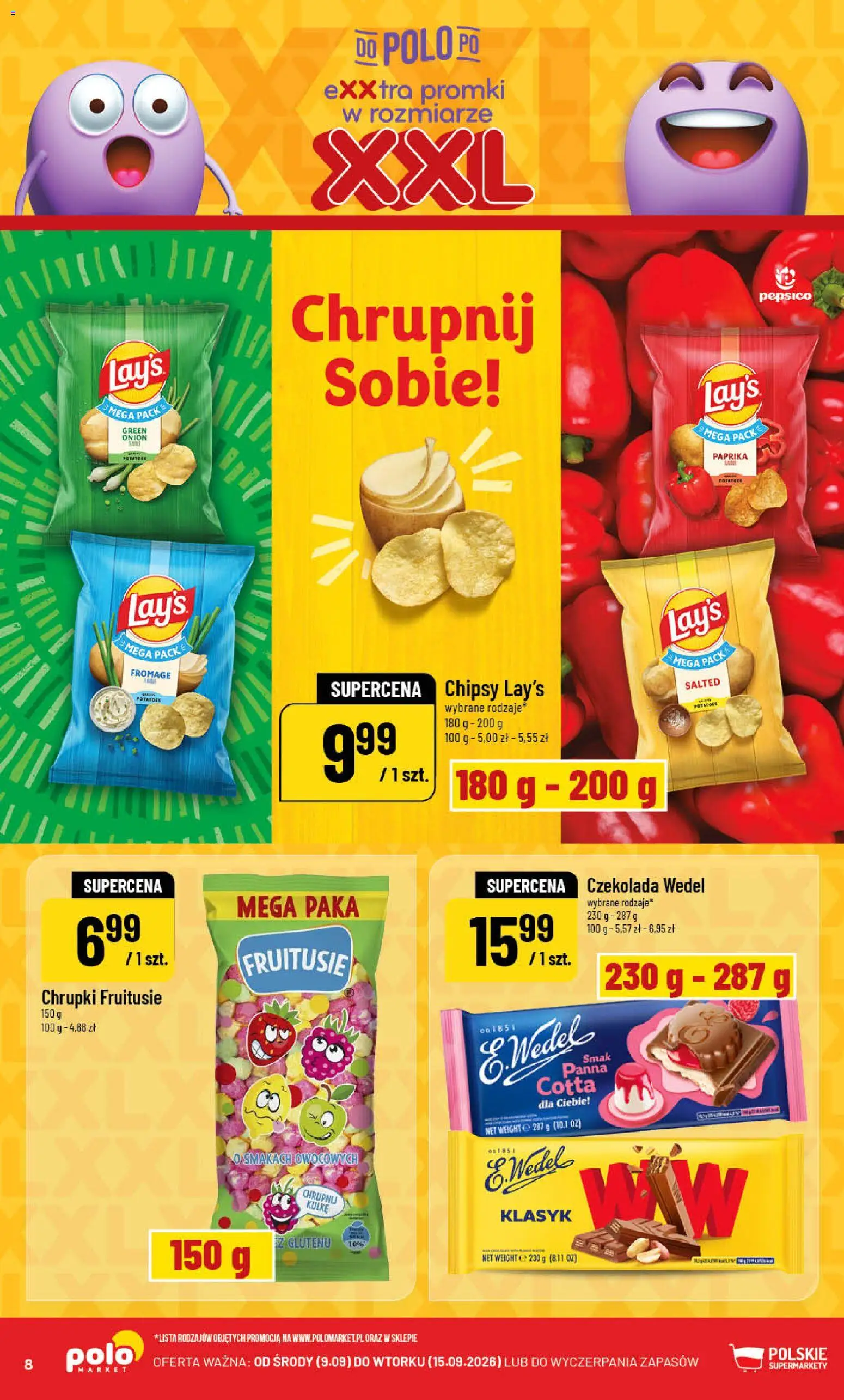 POLOmarket gazetka od 09.09.2026 | Strona: 8 | Produkty: Chipsy, Chrupki, Czekolada, Czekolada wedel