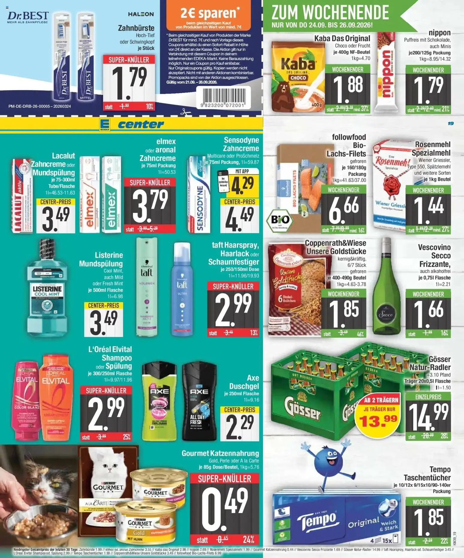 E center Prospekt Kolbermoor (ab 21.09.2026) zum Blättern | Seite: 21 | Produkte: Spülung, Duschgel, Lachs, Listerine