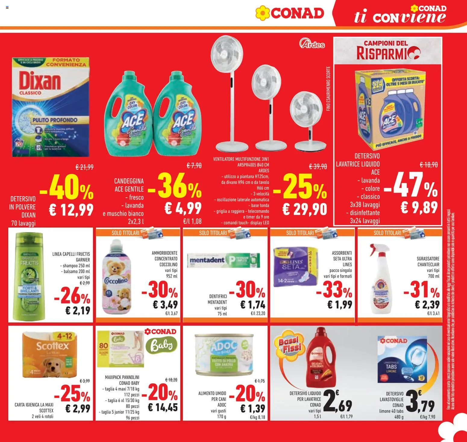 Volantino Conad del 01/07/2026 | Pagina: 25 | Prodotti: Shampoo, Sgrassatore, Fan, Tavolo