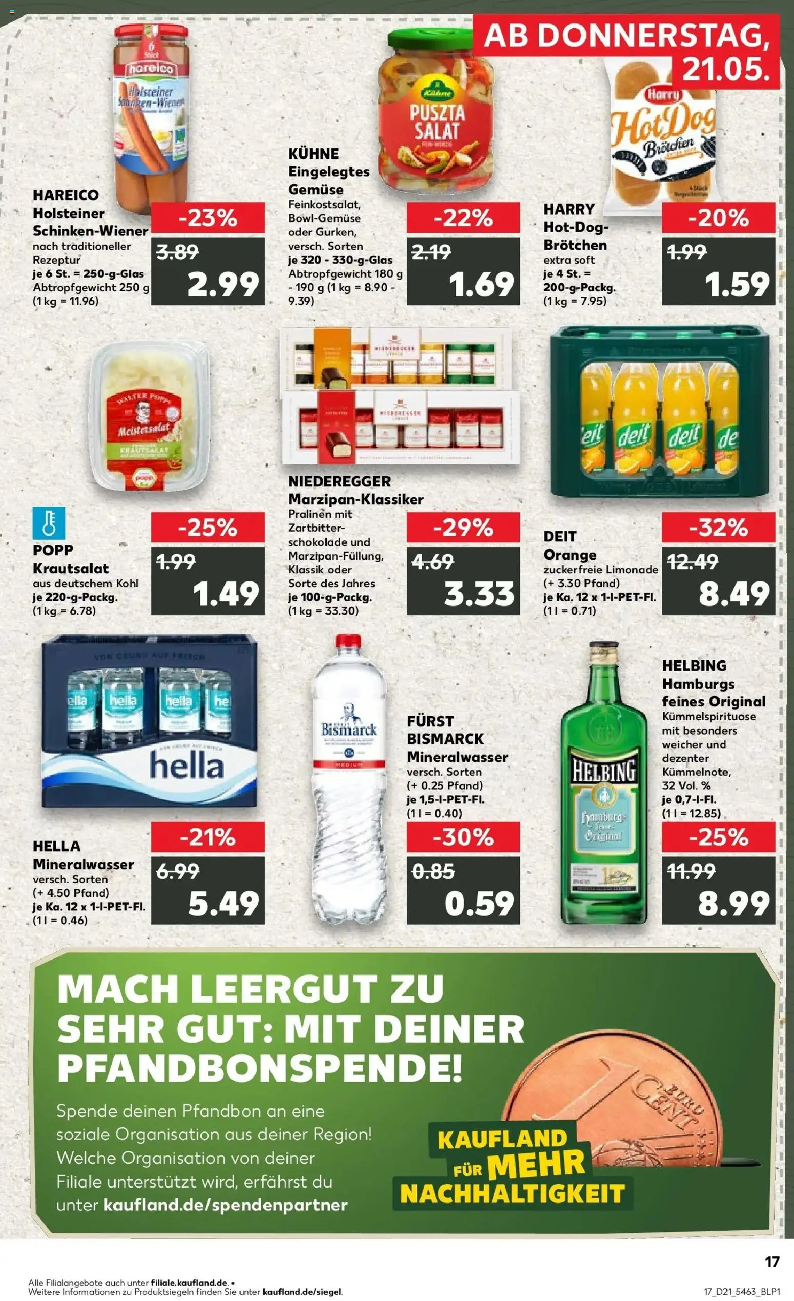 Kaufland Prospekt Rendsburg – gültig ab 21.05.2026 | Seite: 17 | Produkte: Schokolade, Mineralwasser, Gemüse, Hella