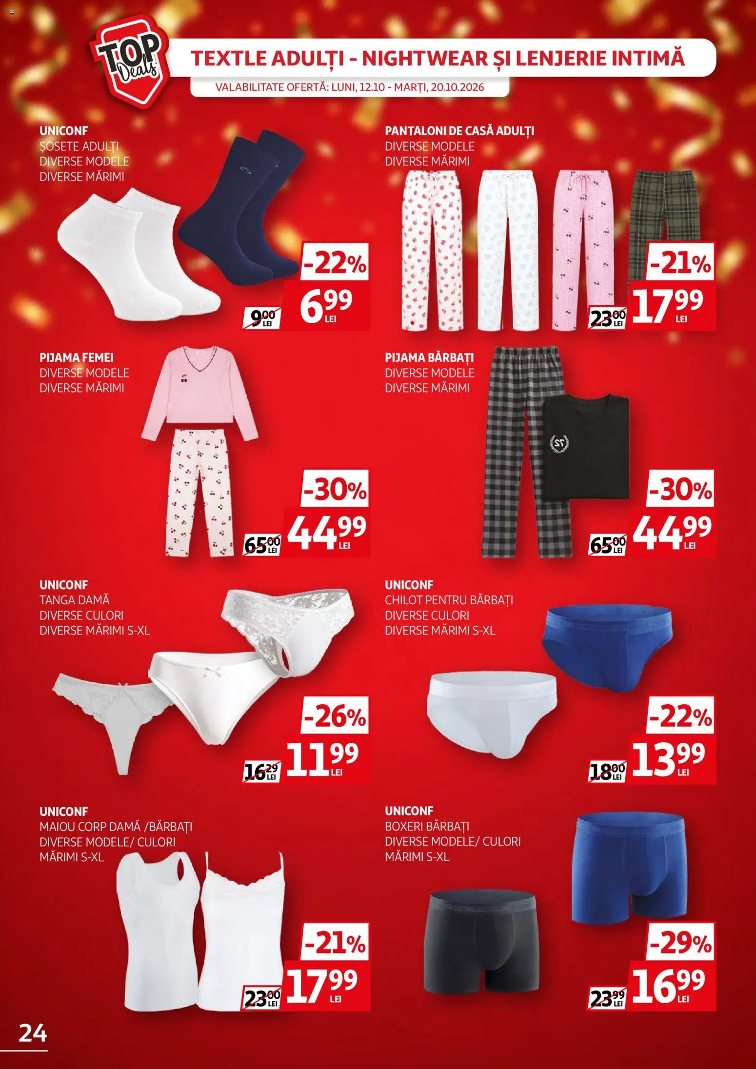 Noul catalog Auchan – valabil de la 12.10.2026 | Pagină: 24 | Produse: Pijamă, Maiou, Pantaloni, Boxeri