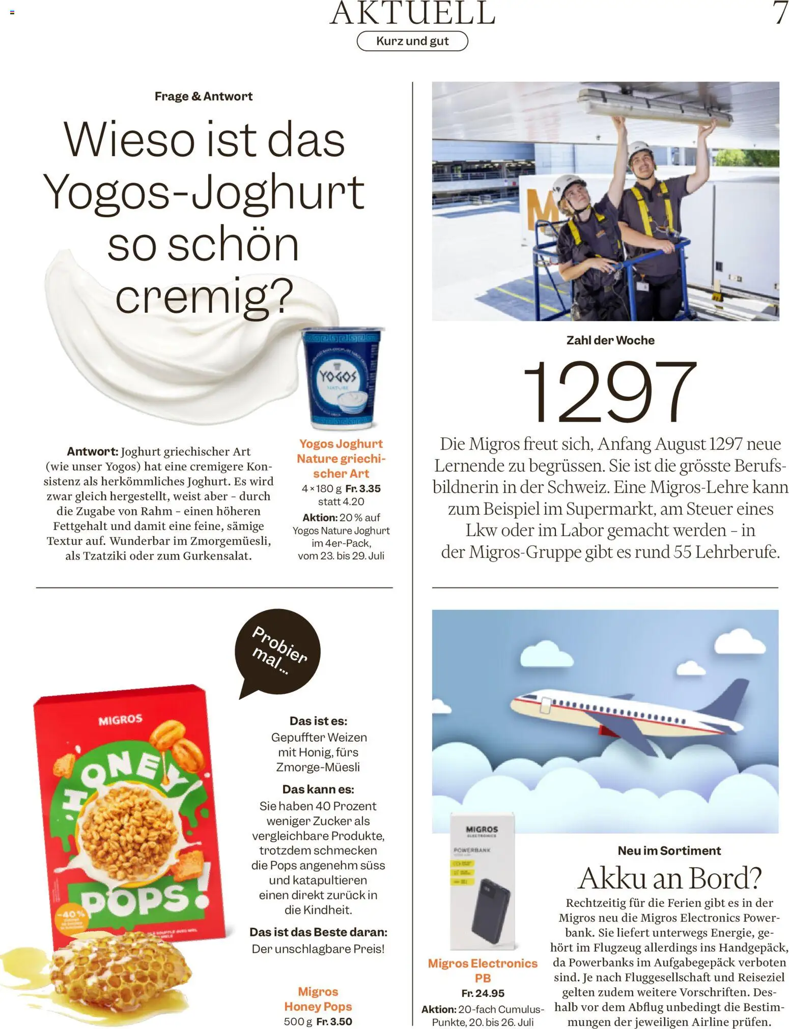 Migros aktionen Magazin – gültig ab 22.07.2026 | Seite: 7 | Produkte: Joghurt, Zucker, Powerbank