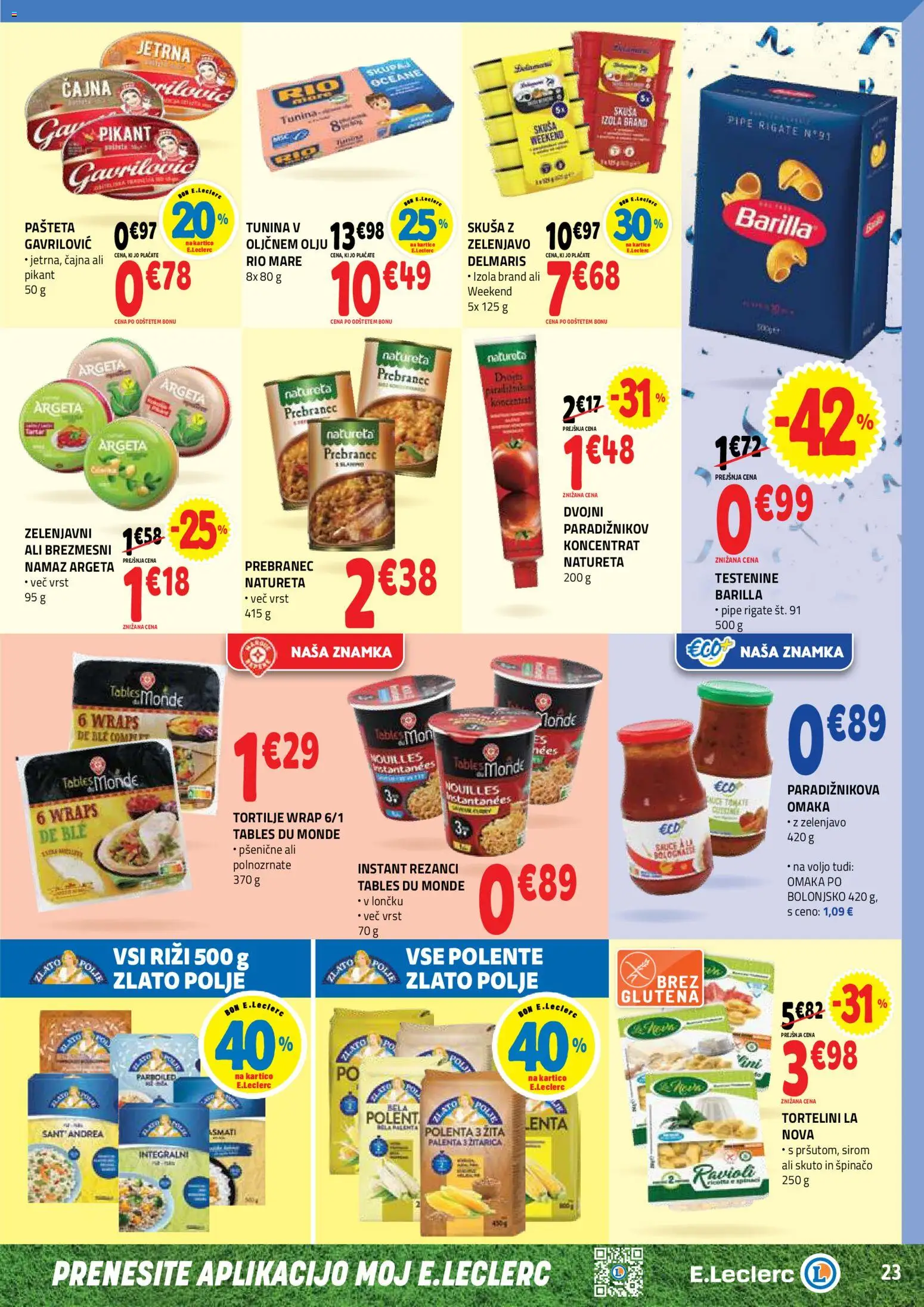 Novi E.leclerc katalog ponudbe – veljaven od 03.06.2026 | Stran: 23 | Izdelki: Pašteta, Namaz, Tortilje, Omaka