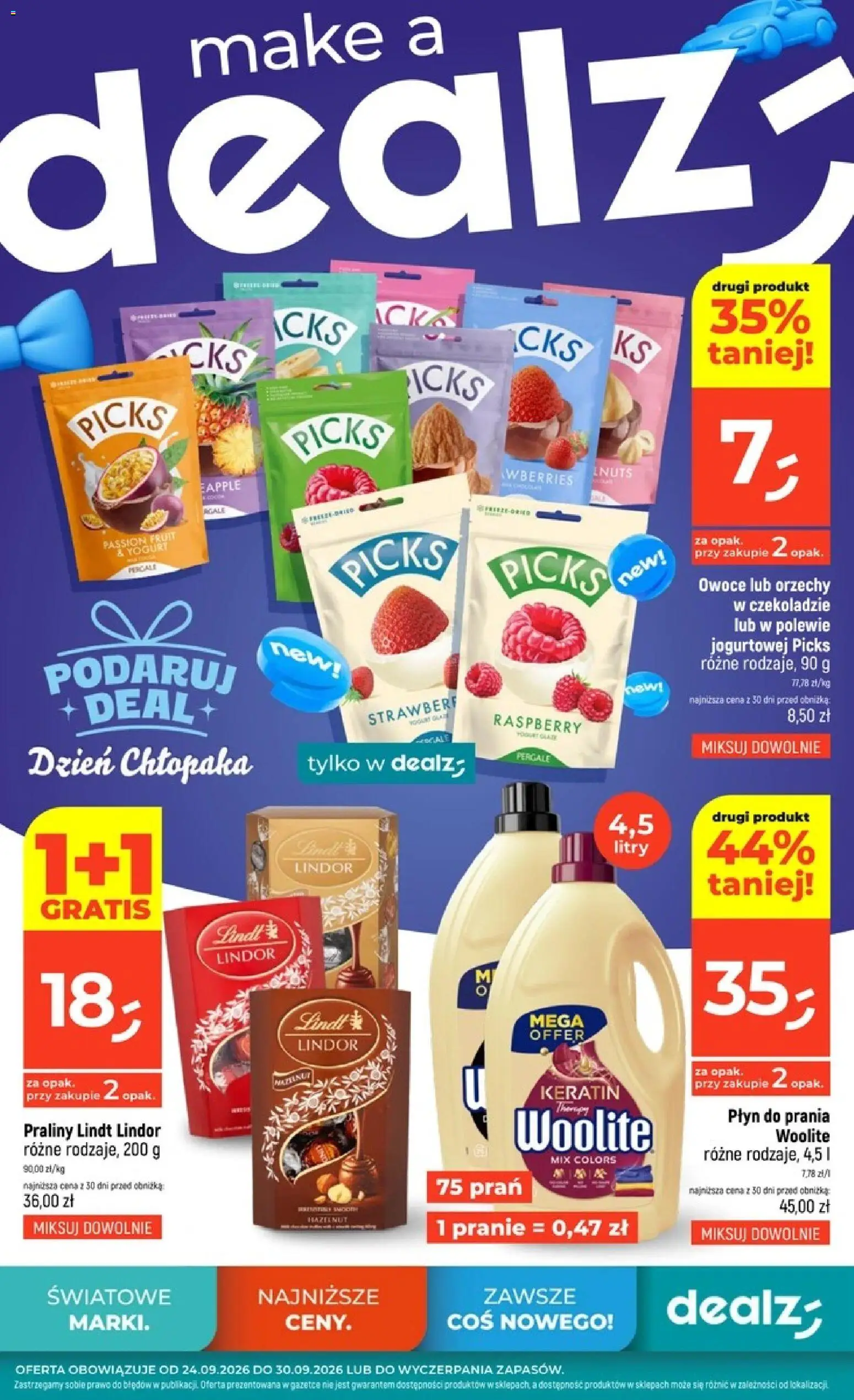 Dealz gazetka od 24.09.2026 | Strona: 1 | Produkty: Lindt, Praliny, Lindor, Orzechy