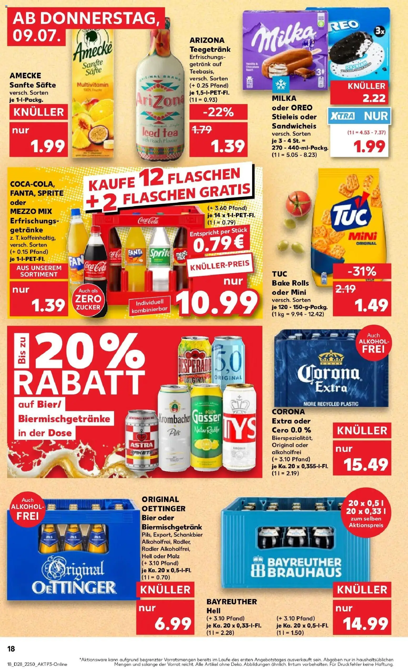 Kaufland Prospekt Pfullingen – gültig ab 09.07.2026 | Seite: 18 | Produkte: Bayreuther hell, Mezzo mix, Fanta, Zucker
