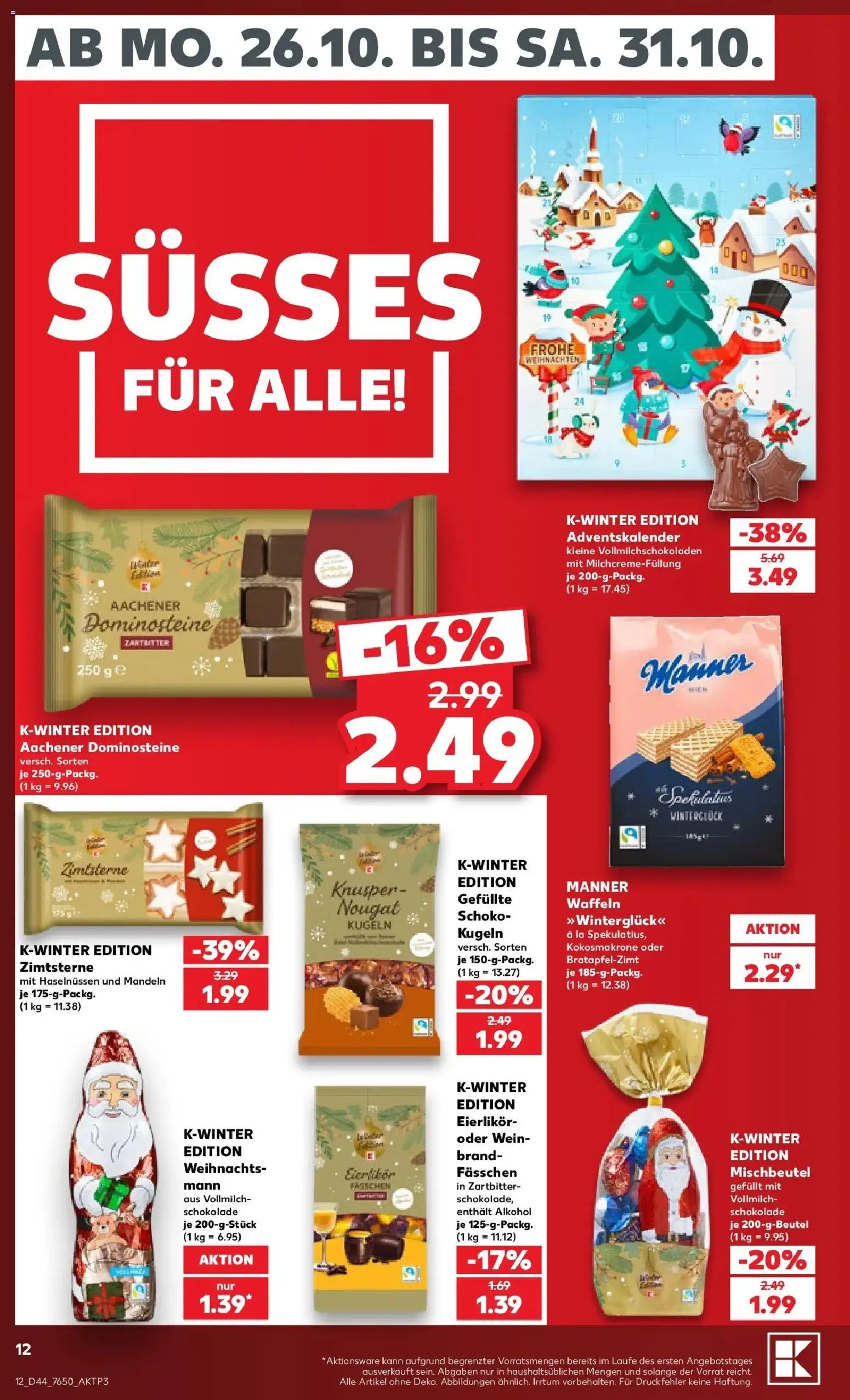 Prospekt Kaufland ab 26.10.2026 » Angebote Online zum Blättern | Seite: 16 | Produkte: Schokolade, Mandeln, Waffeln, Alkohol