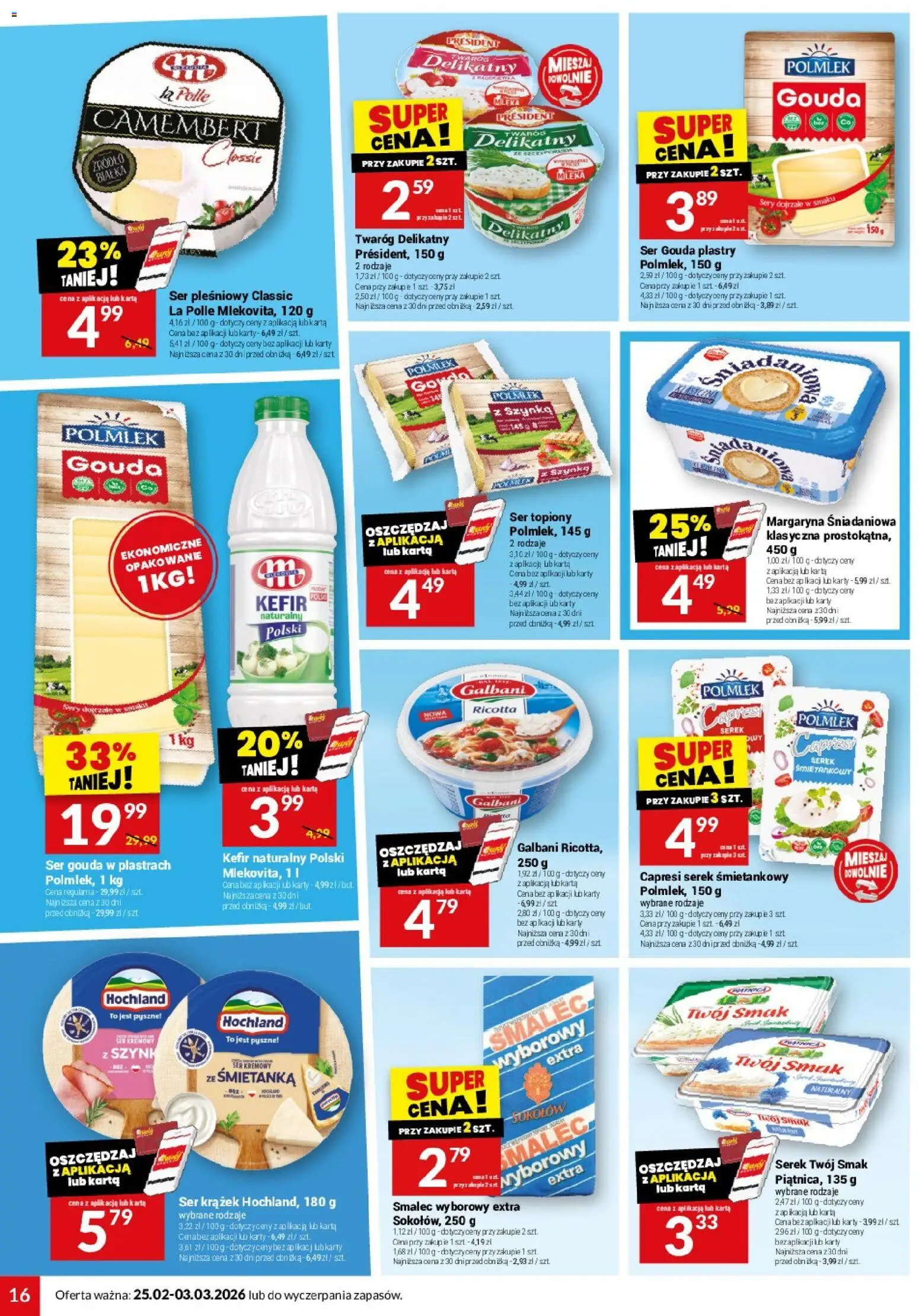 Twój Market Gazetka od 25.02.2026 | Strona: 16 | Produkty: Kefir naturalny, Camembert, Margaryna, Ser