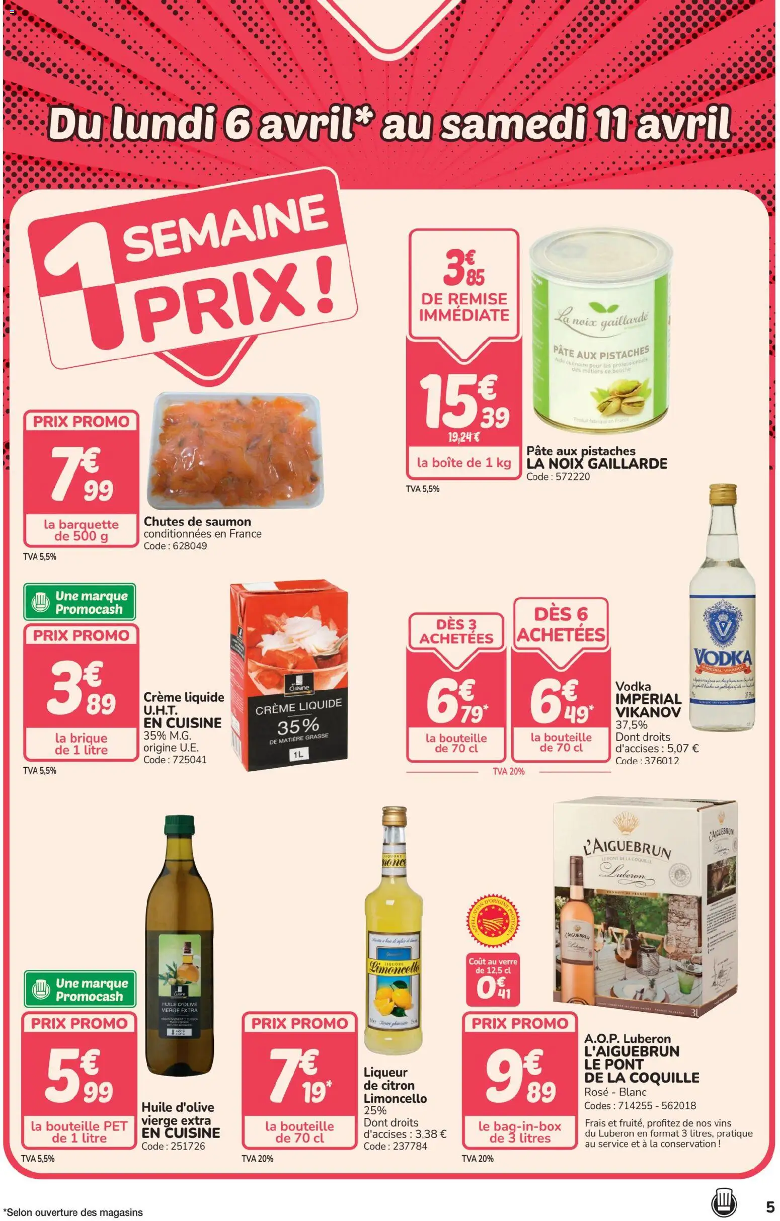 {H1} | Page: 5 | Produits: Vodka, Crème liquide, Huile, Noix
