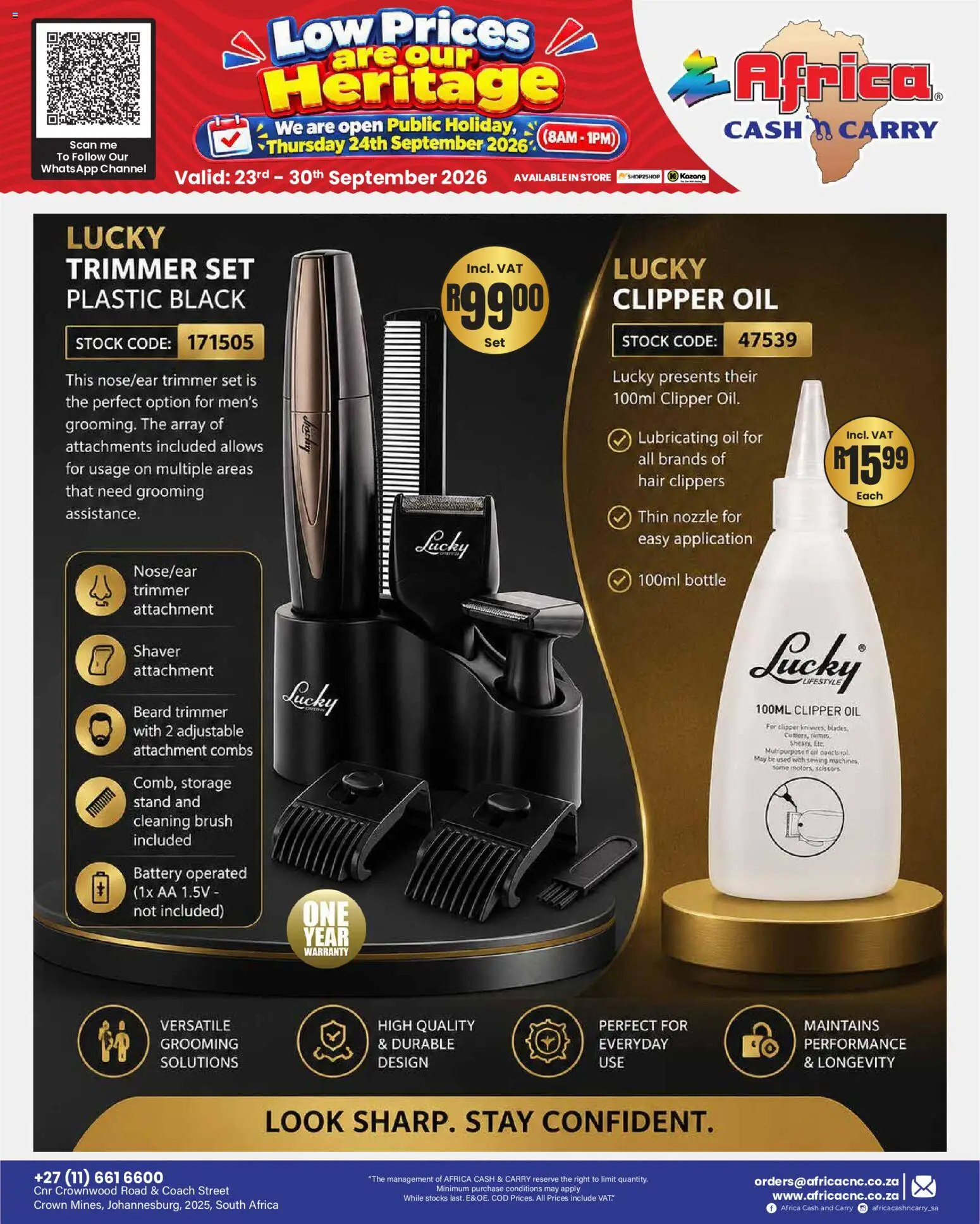 New Africa Cash & Carry catalogue – valid from 23/09/2026 | Page: 33 | Products: Battery, Oil, Brush, Stock