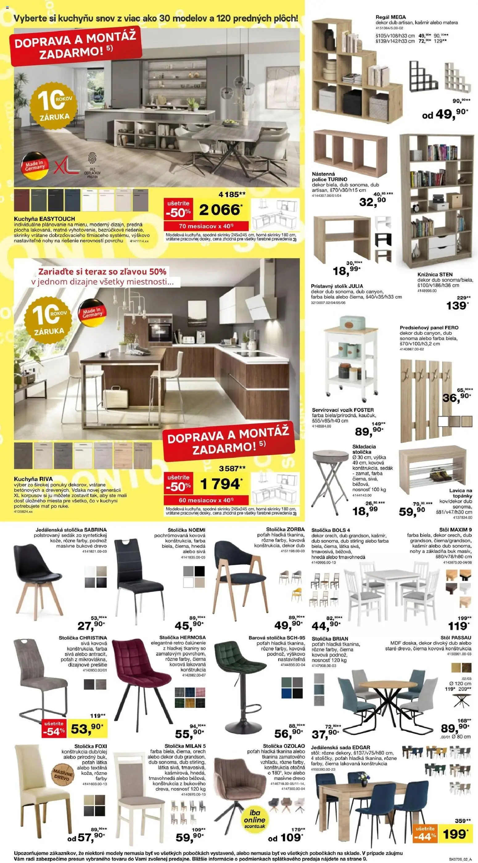 Nové Sconto nábytok akcie – leták je platný od 20.05.2026 | Strana: 2 | Produkty: Barová stolička, Jedálenská stolička, Regál, Kuchyňa