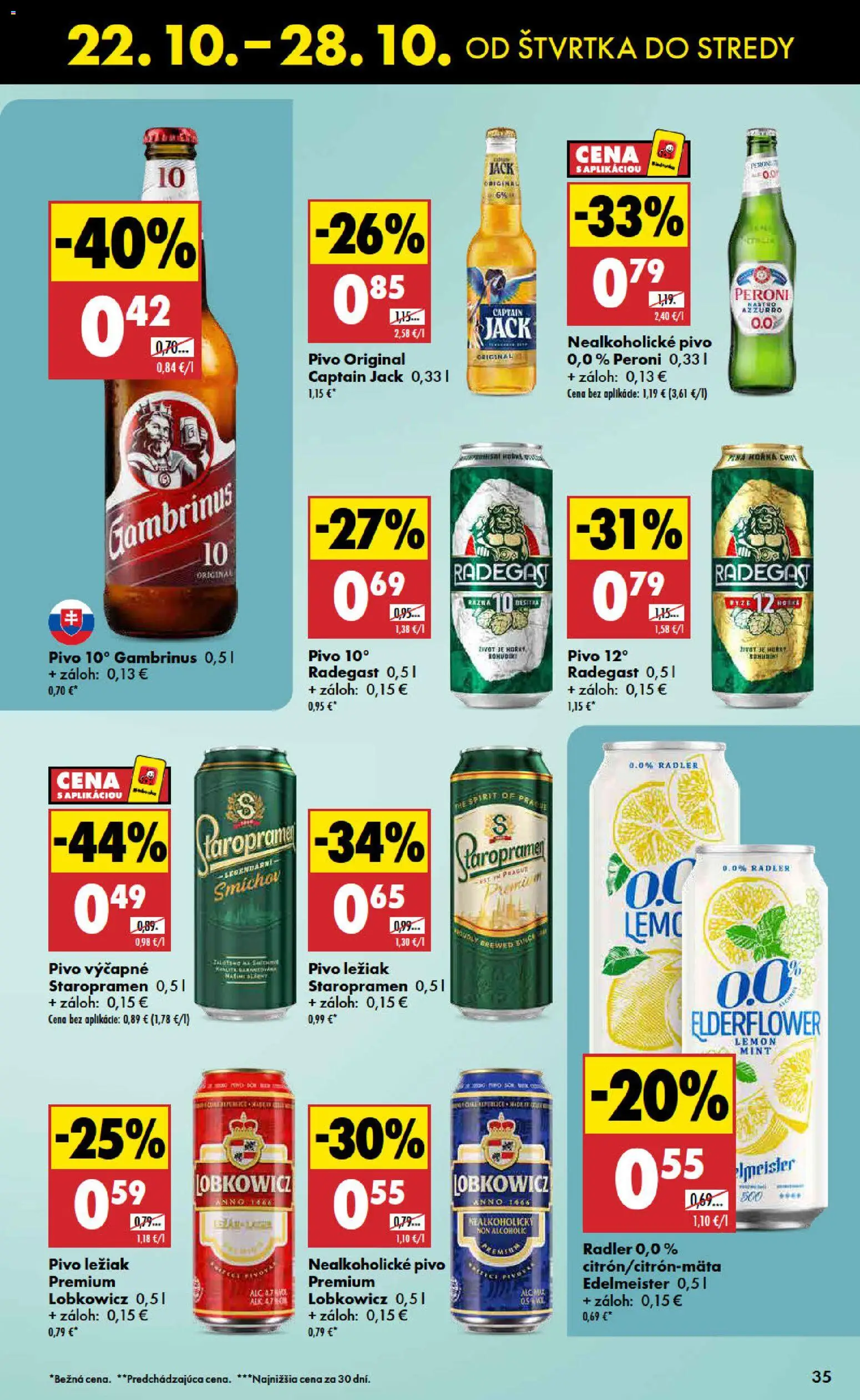 Nové Biedronka akcie – leták je platný od 22.10.2026 | Strana: 35 | Produkty: Radegast, Staropramen, Nealkoholické pivo, Gambrinus