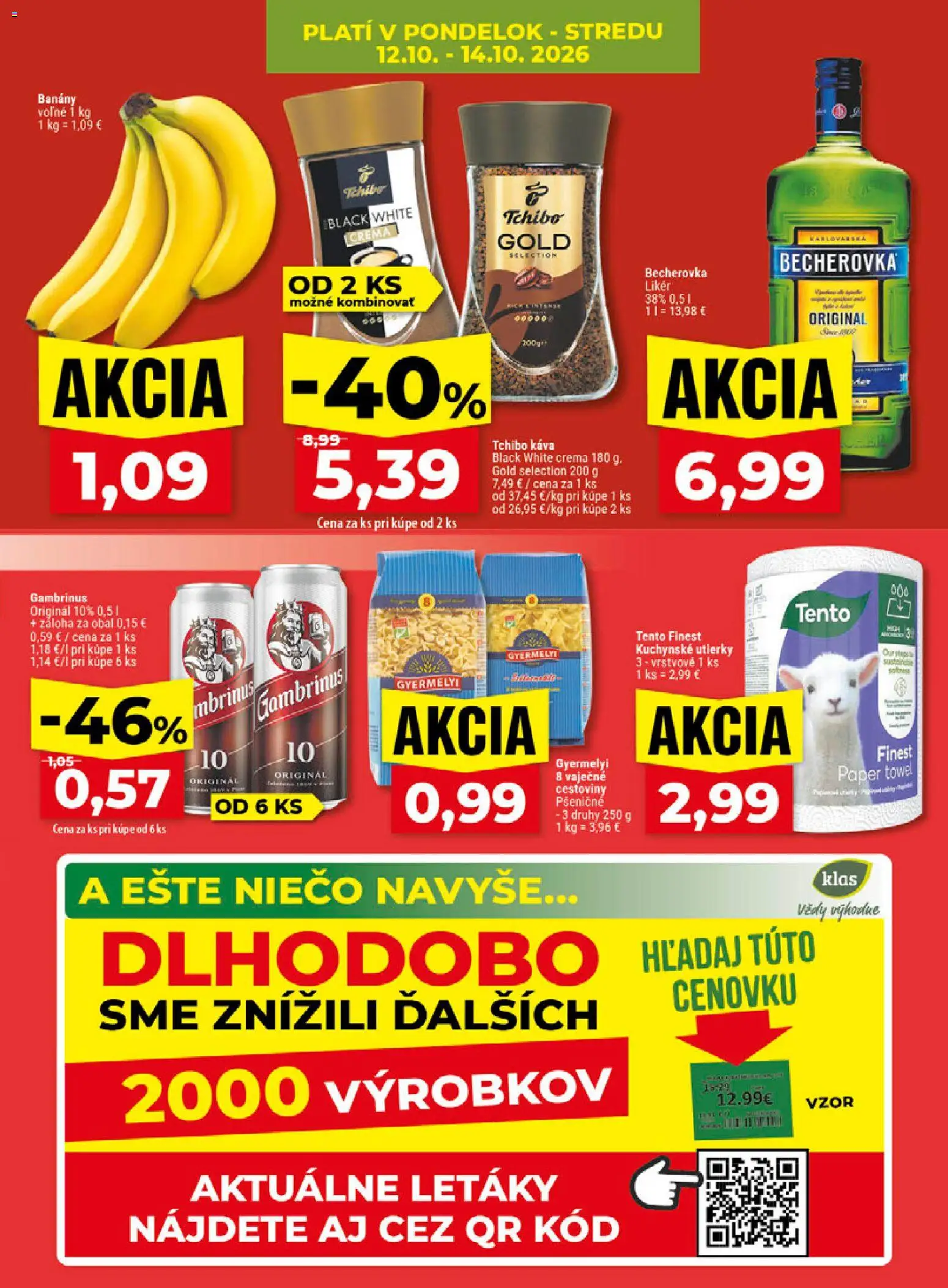 Nové Klas akcie – leták je platný od 12.10.2026 | Strana: 5 | Produkty: Becherovka, Cestoviny, Gambrinus, Utierky