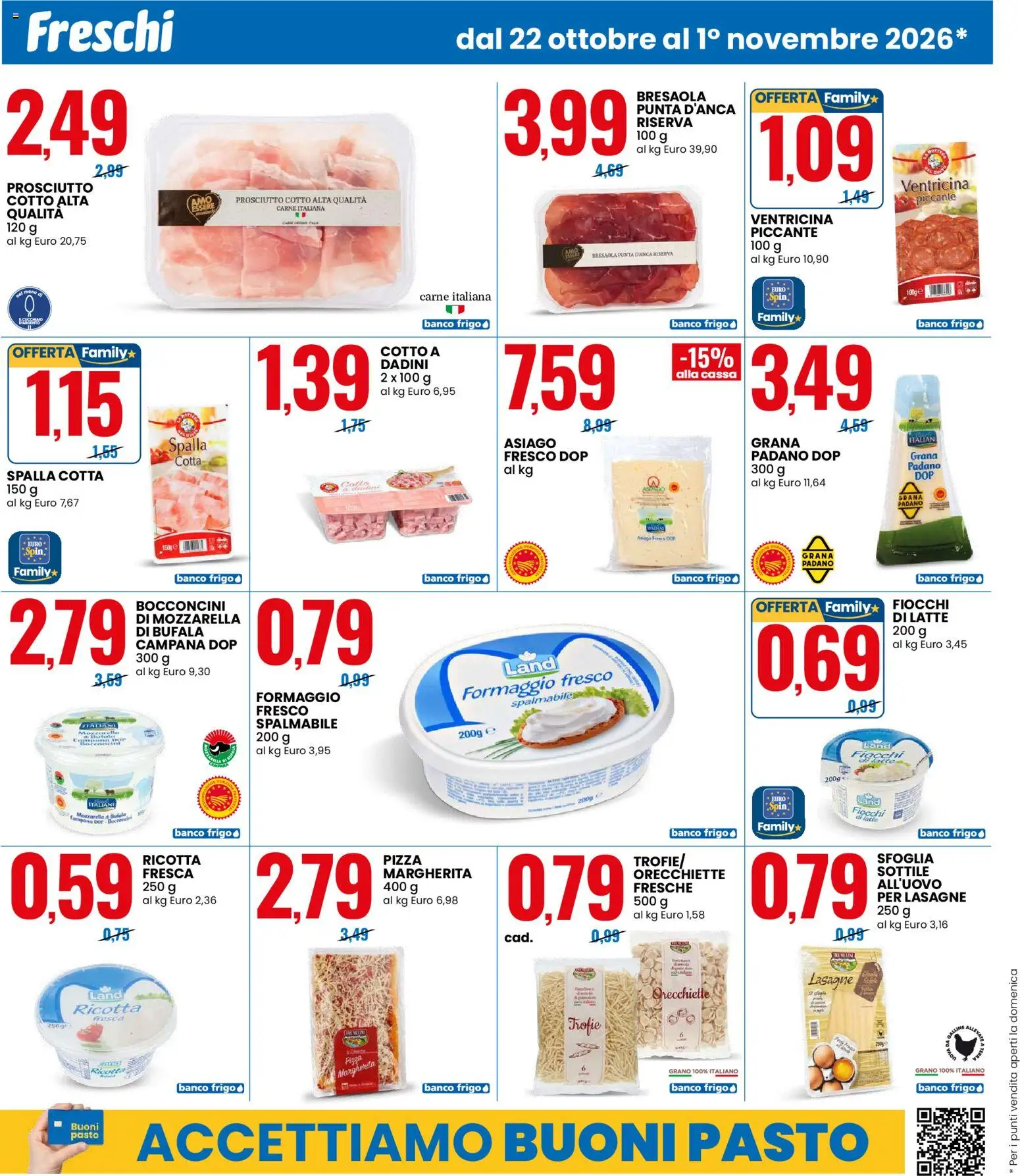 Volantino Eurospin del 22/10/2026 | Pagina: 2 | Prodotti: Prosciutto Cotto, Bresaola, Latte, Carne