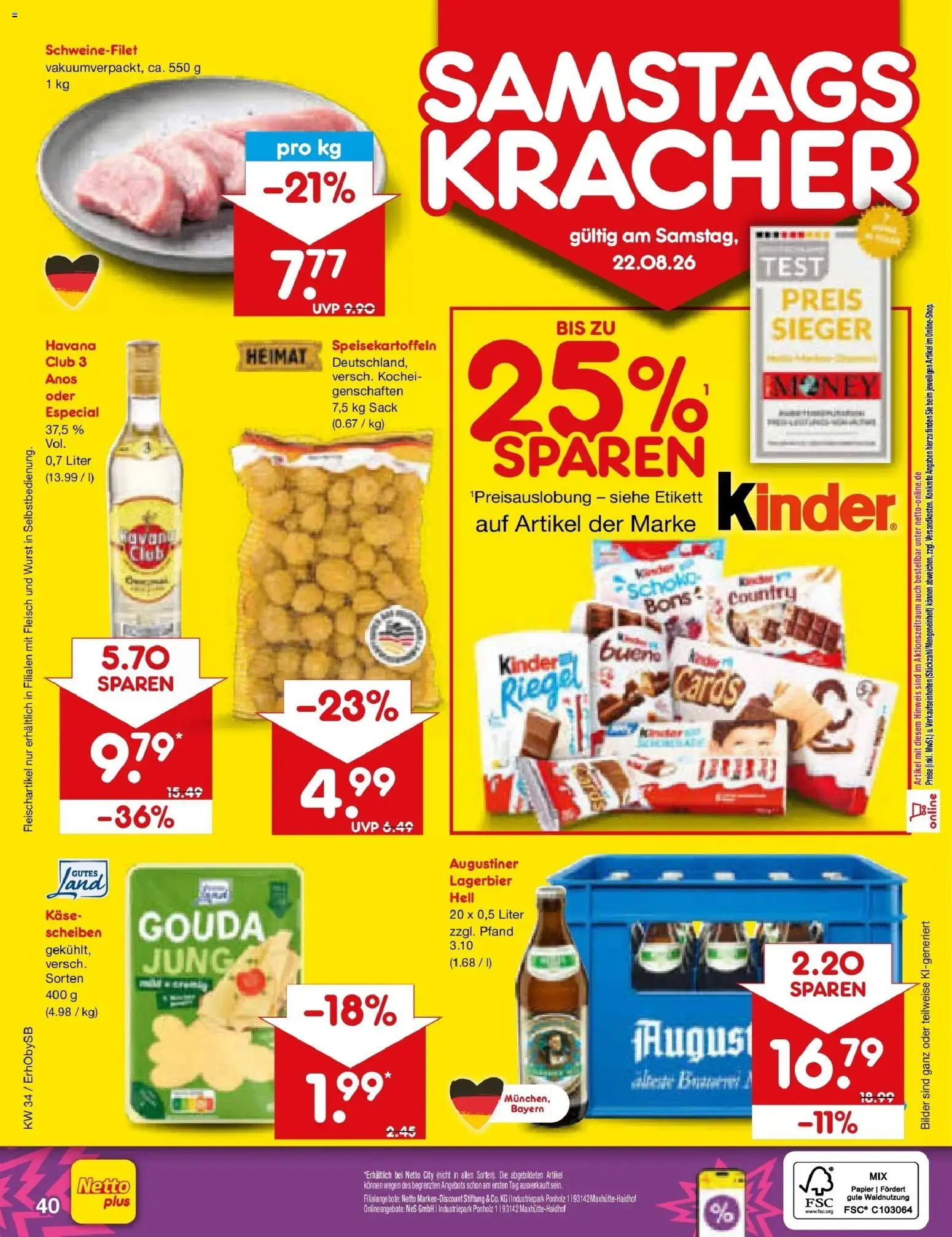 Netto Marken-Discount Prospekt Metten (ab 17.08.2026) » Angebote | Seite: 62 | Produkte: Käse, Kinder bueno, Bilder, Fleisch