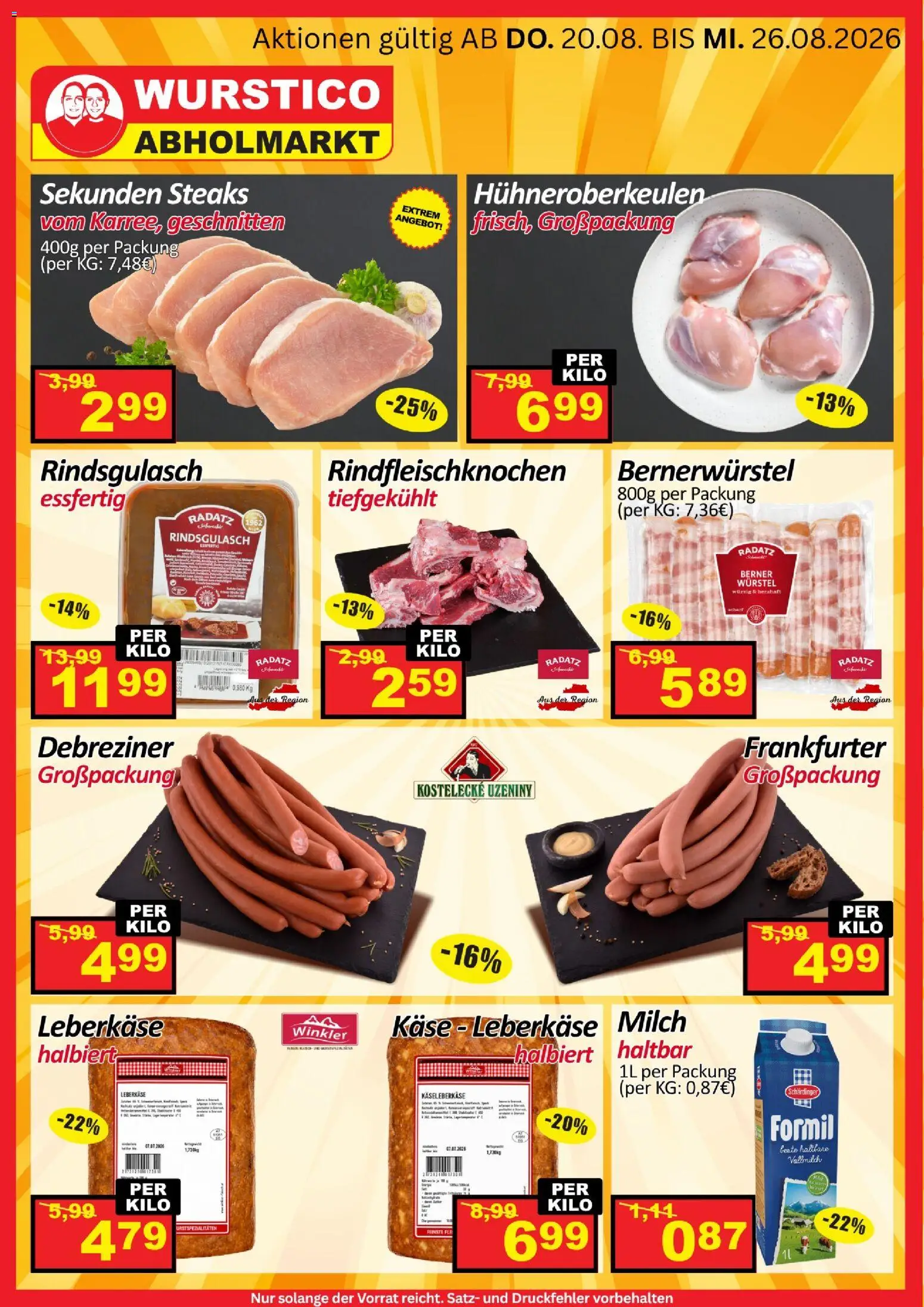Wurstico Abholmarkt Flugblatt gültig ab 20.08.2026 | Seite: 2 | Produkte: Vollmilch, Milch, Käse