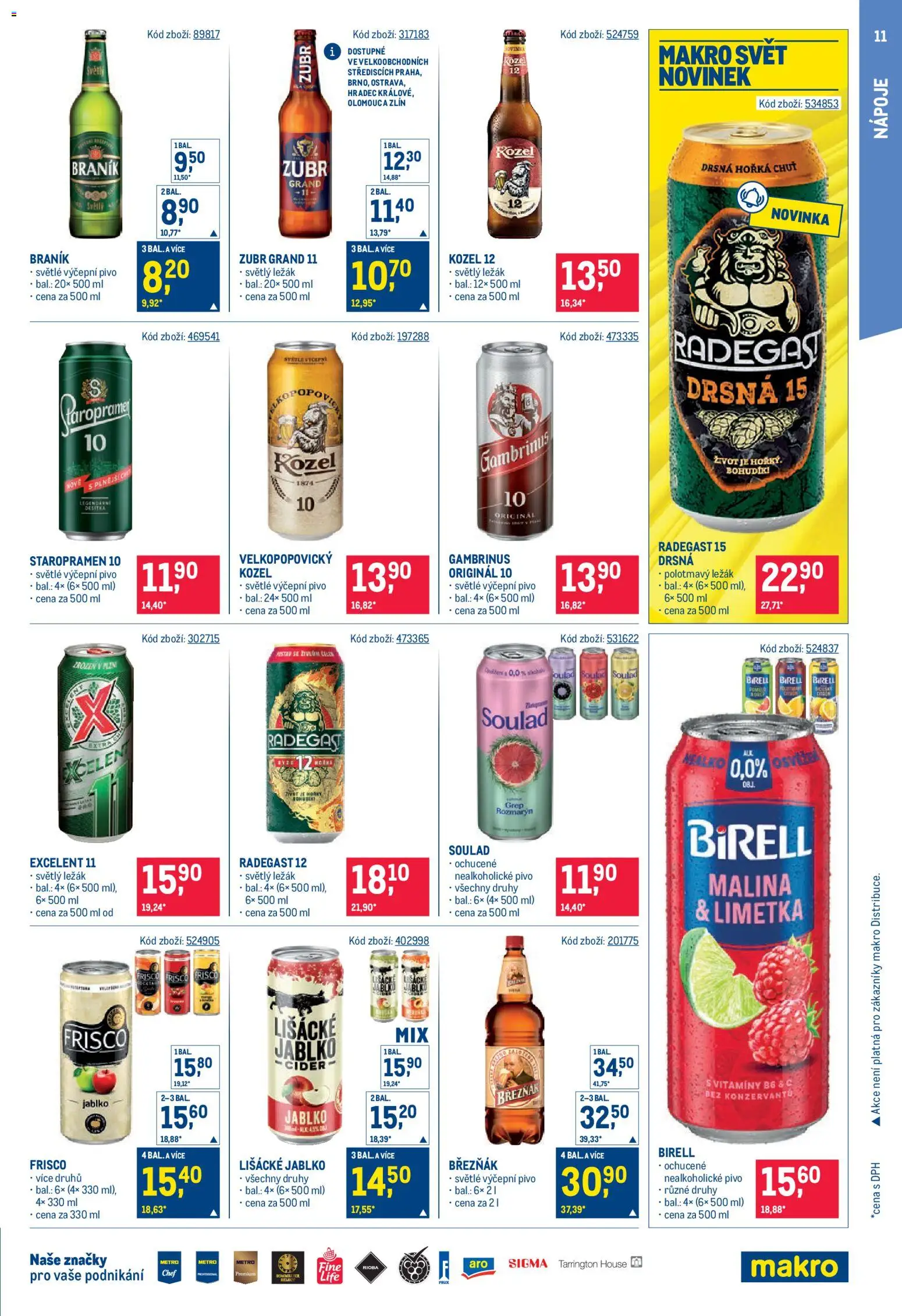 Makro leták - Maloobchod od 07.10.2026 | Strana: 11 | Produkty: Staropramen, Zubr, Excelent 11, Radegast 12