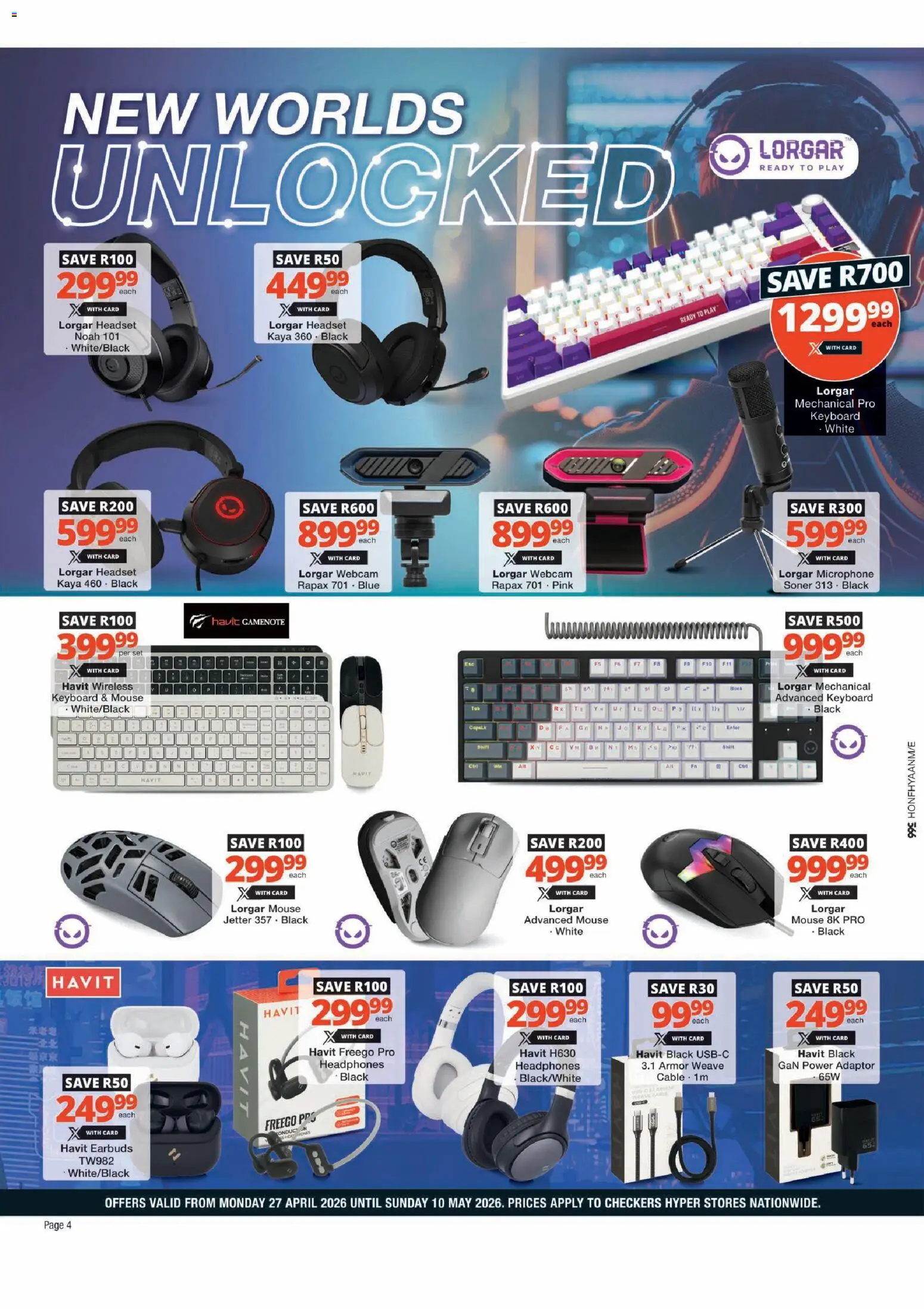 New Checkers catalogue – valid from 27.04.2026 | Page: 4 | Products: Earbuds, Mouse, Keyboard, Microphone