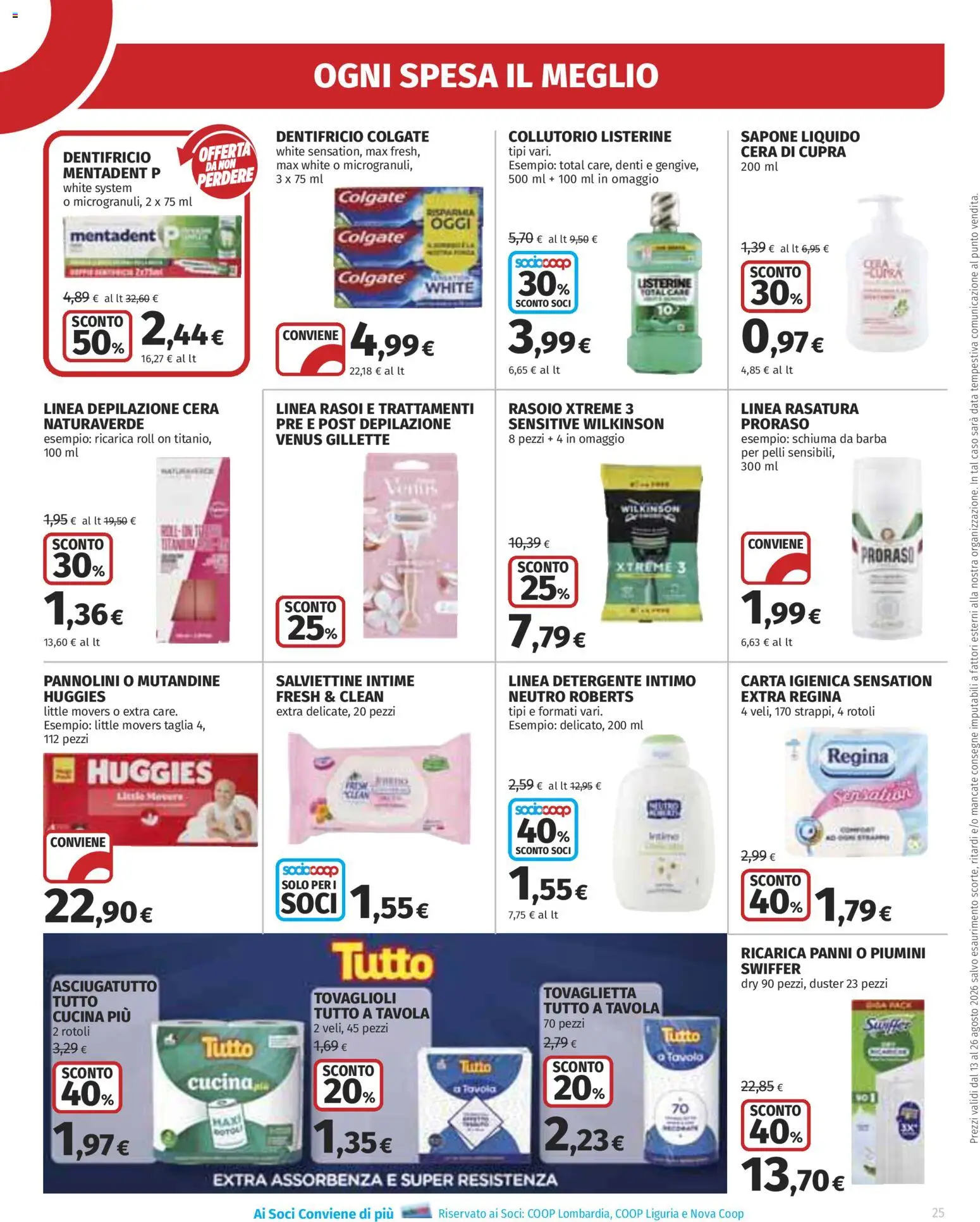 Volantino Ipercoop del 13/08/2026 | Pagina: 25 | Prodotti: Pannolini, Detergente intimo, Intimo, Mutandine