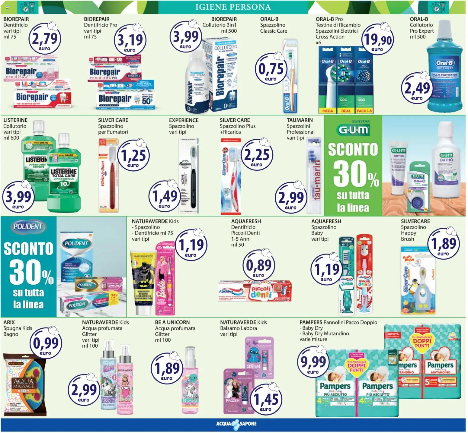 Volantino Acqua e Sapone del 12.03.2026 | Pagina: 9 | Prodotti: Pannolini, Dentifricio, Collutorio, Pampers