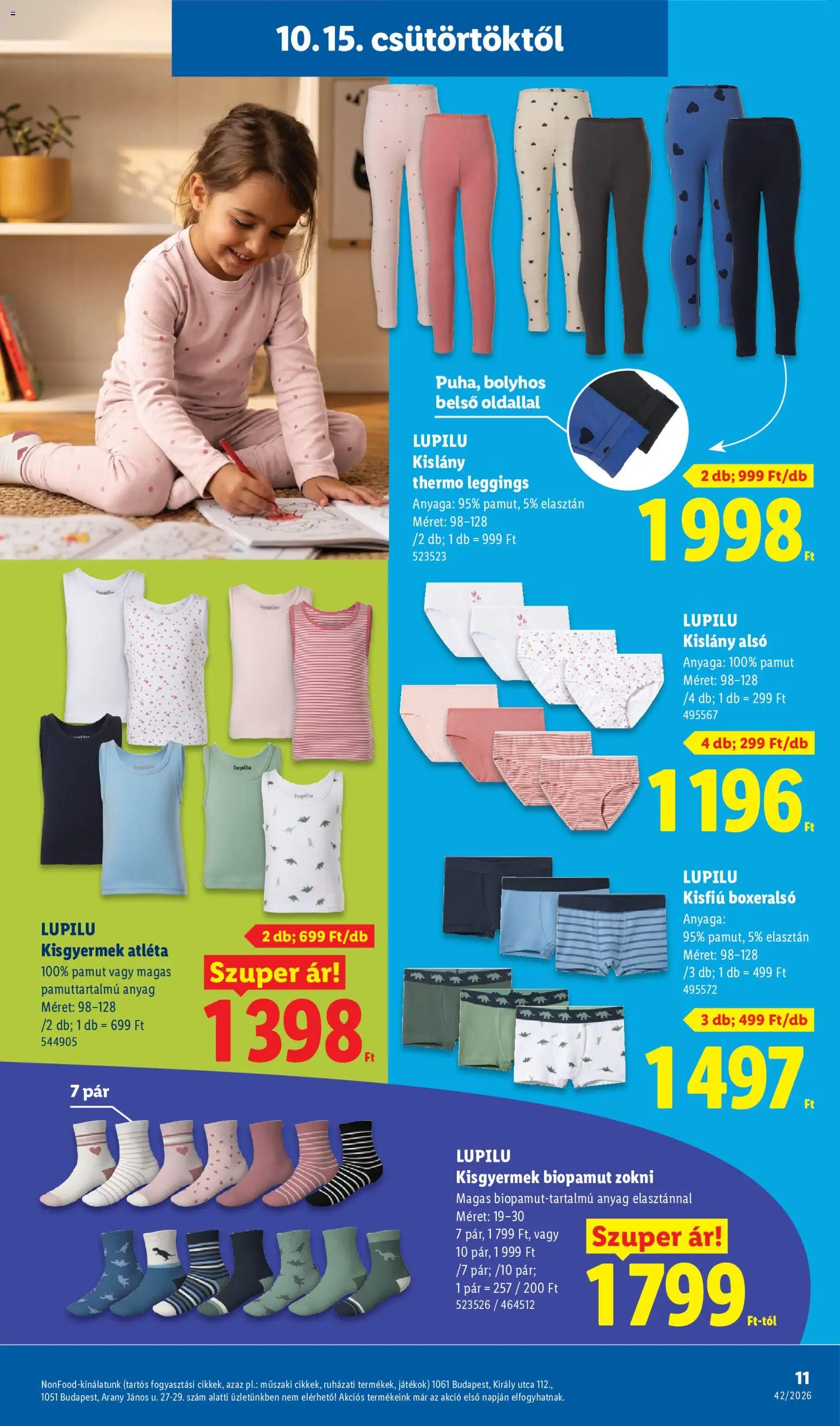 Lidl akciós ujság - amely érvényes a következő dátumtól: 2026.10.15. | Oldal: 11 | Termékek: Játékok, Lupilu, Zokni, Leggings