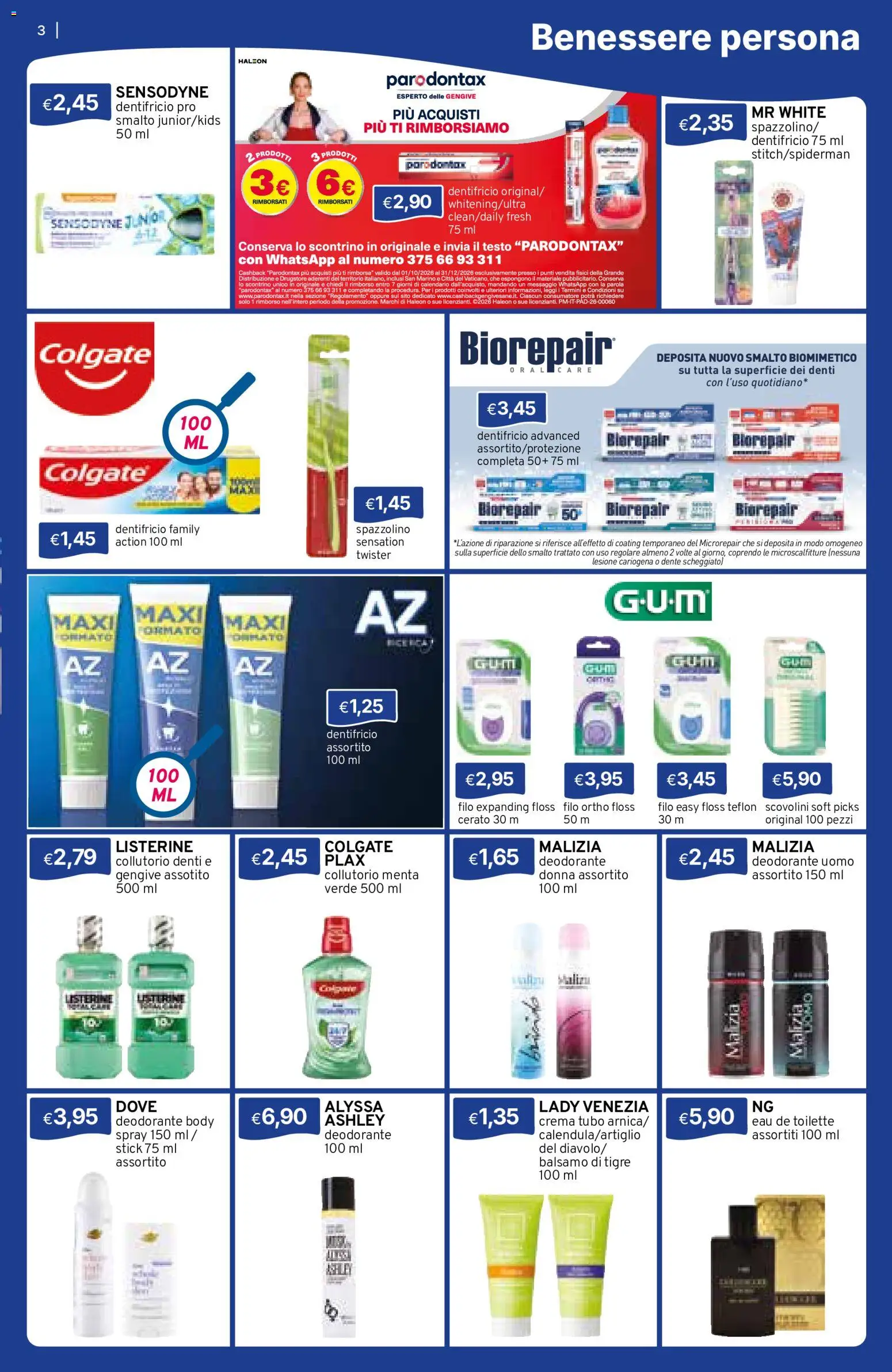 Volantino Sirene Blu del 01/10/2026 | Pagina: 3 | Prodotti: Crema, Deodorante, Listerine, Menta