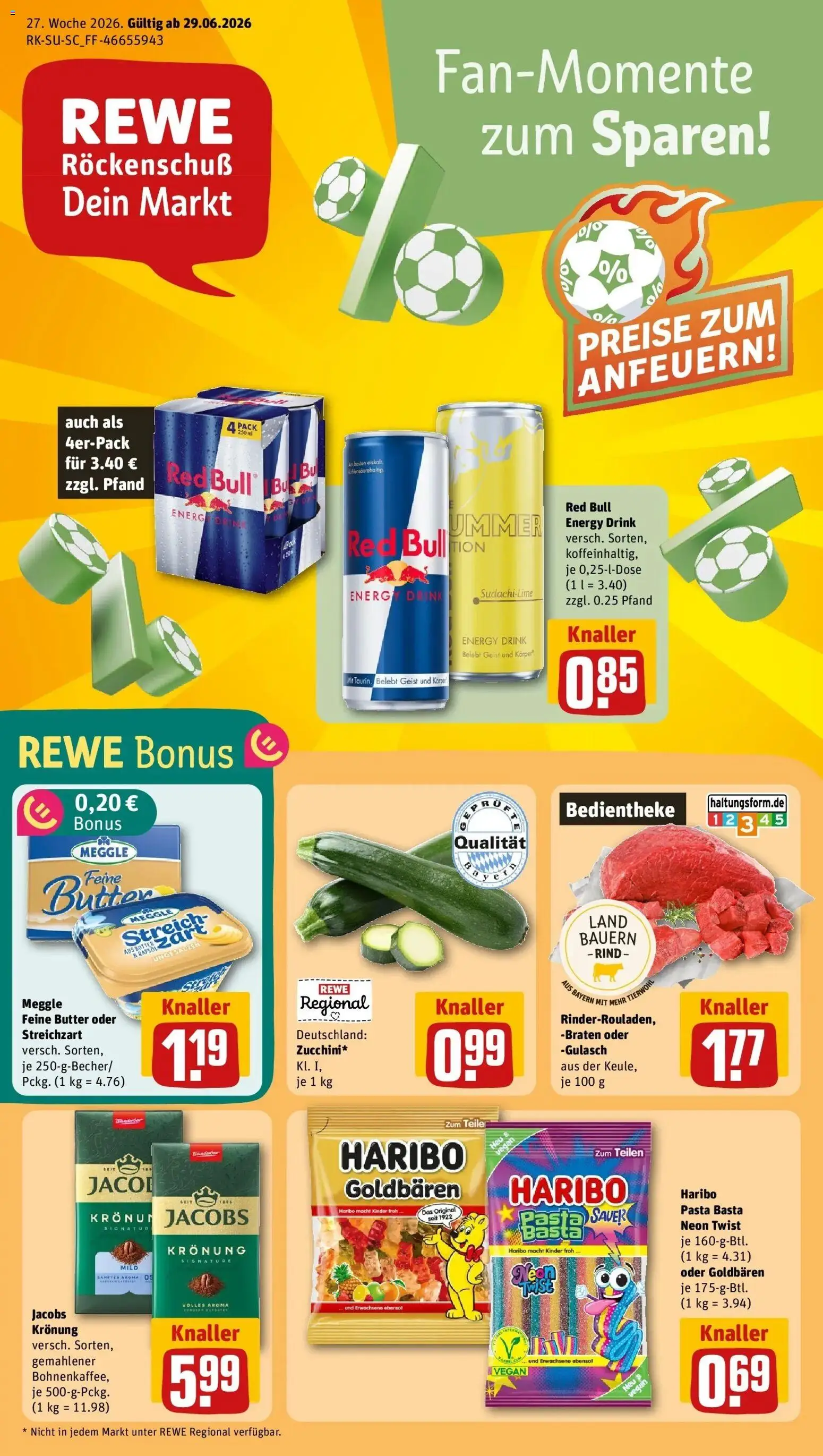 Rewe Prospekt München – gültig ab 29.06.2026 | Seite: 1 | Produkte: Red bull, Butter, Gulasch, Pasta