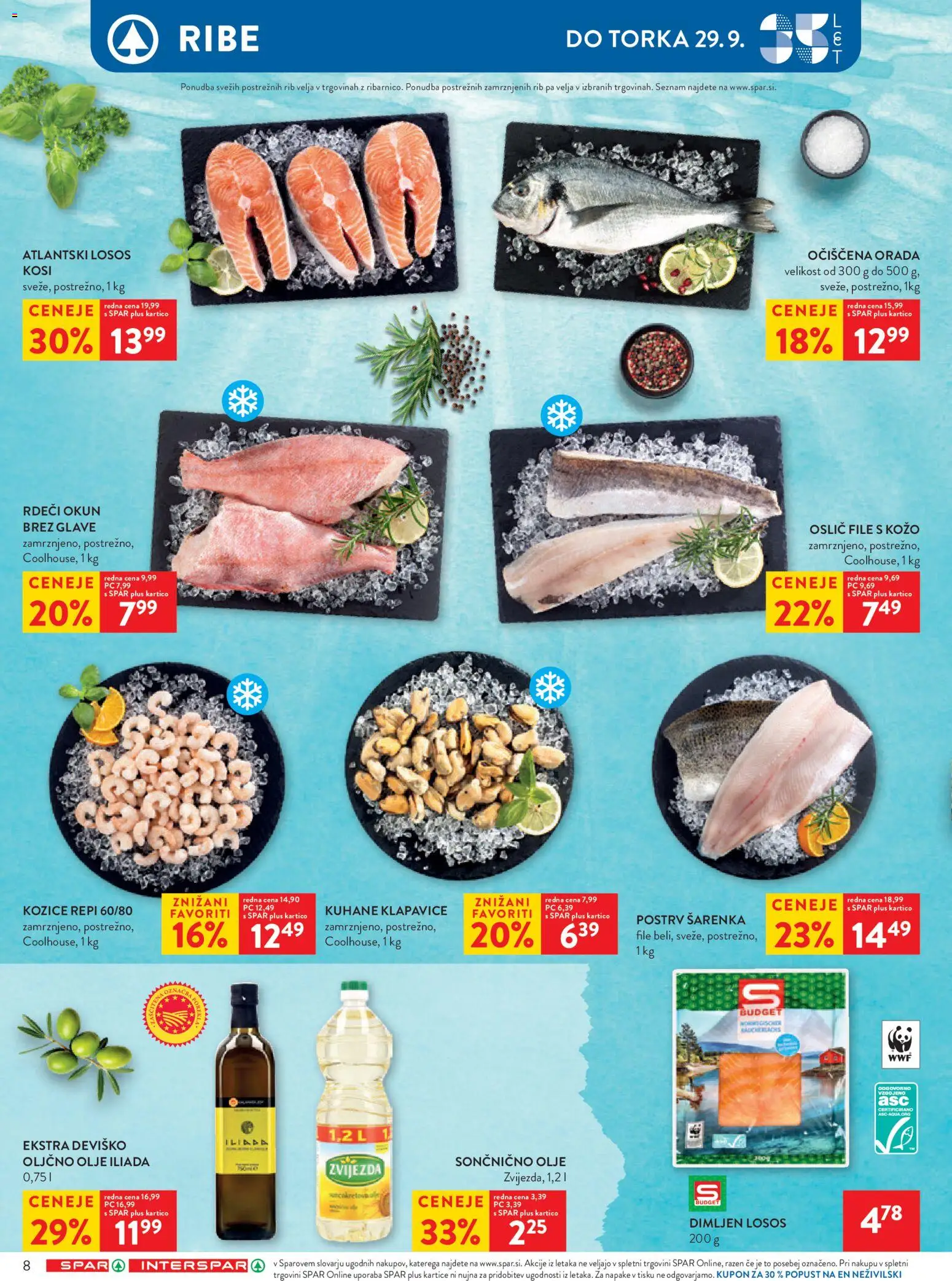 Novi Spar katalog ponudbe – veljaven od 23.09.2026 | Stran: 10 | Izdelki: Kozice, Losos, Klapavice, Olje