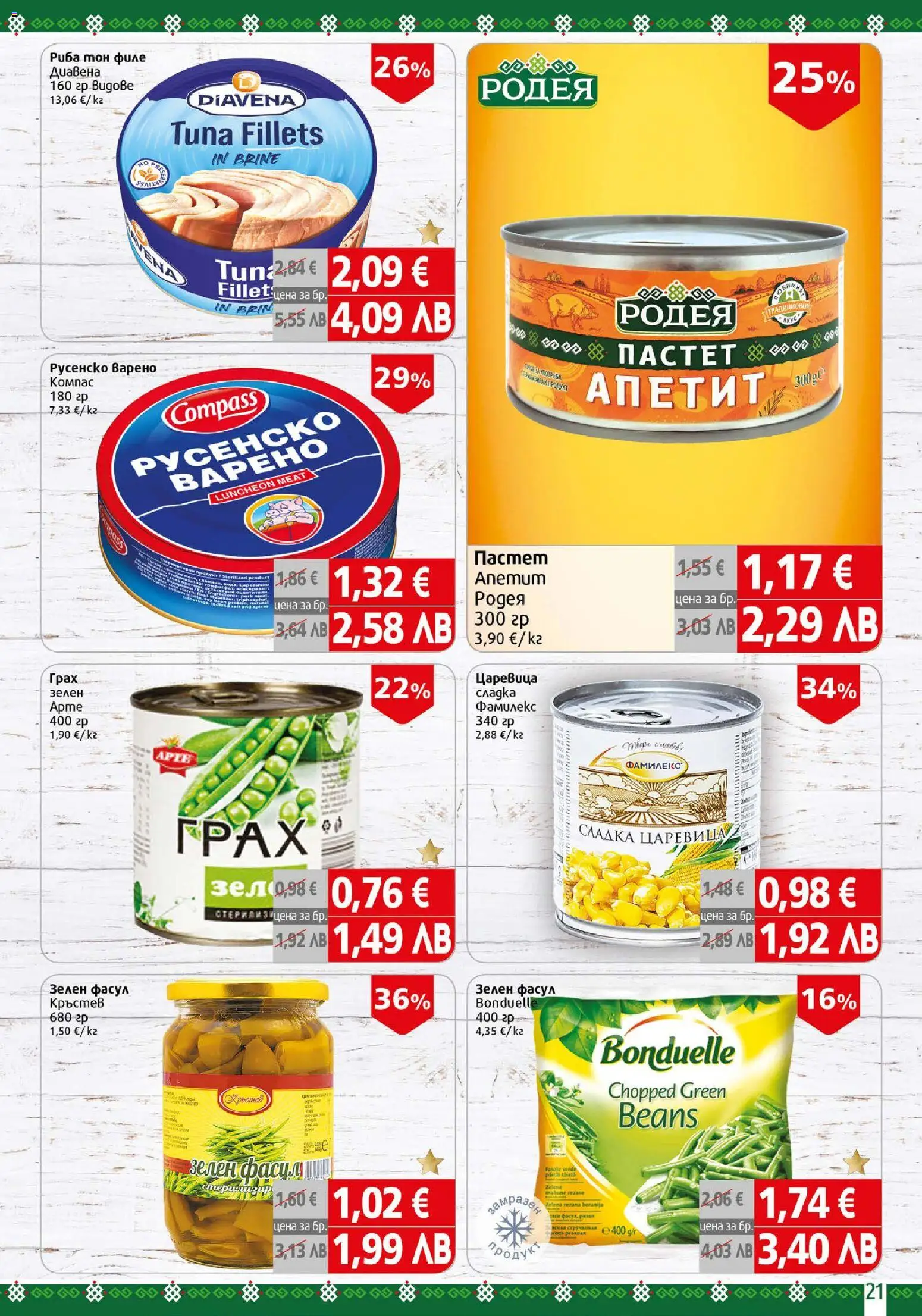 {H1} | Страница: 21 | Продукти: Риба, Пастет, Грах, Русенско варено