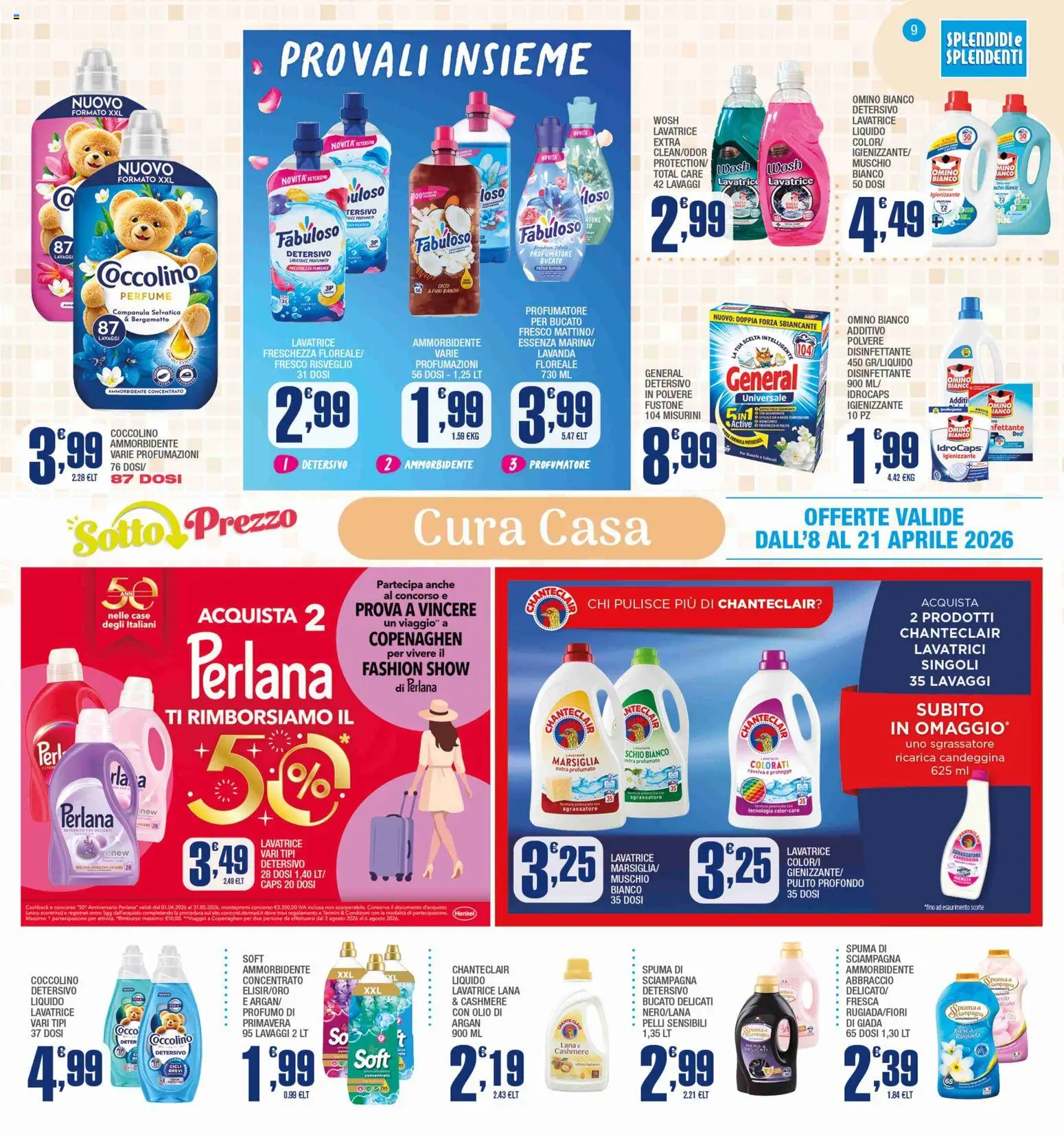 Volantino Splendidi e Splendenti del 08.04.2026 | Pagina: 9 | Prodotti: Candeggina, Sgrassatore, Lavatrice, Profumo