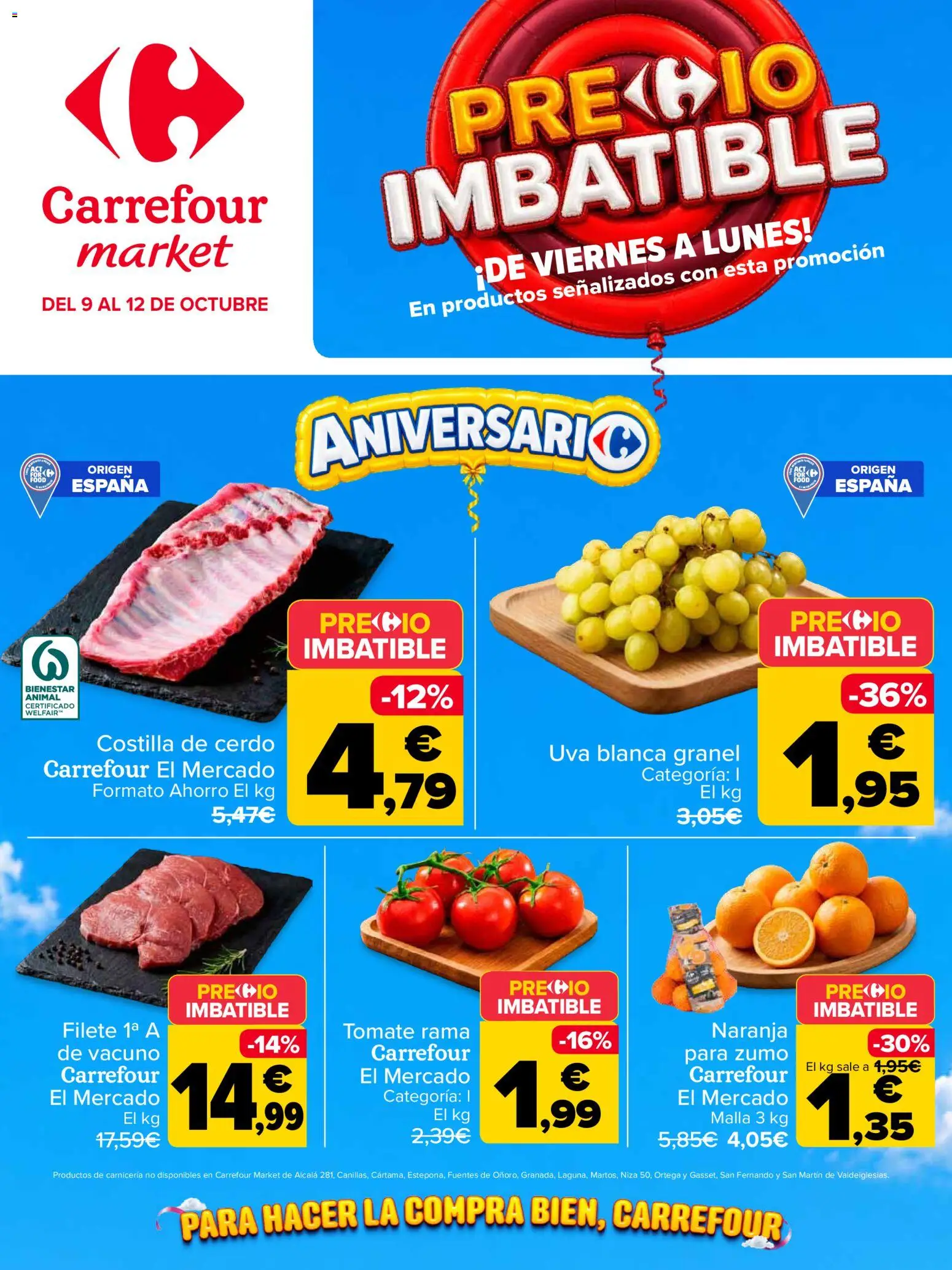 Carrefour Market Precio Imbatible │ válido desde el 09/10/2026 | Página: 1 | Productos: Tomate, Cerdo, Zumo, Costilla de cerdo