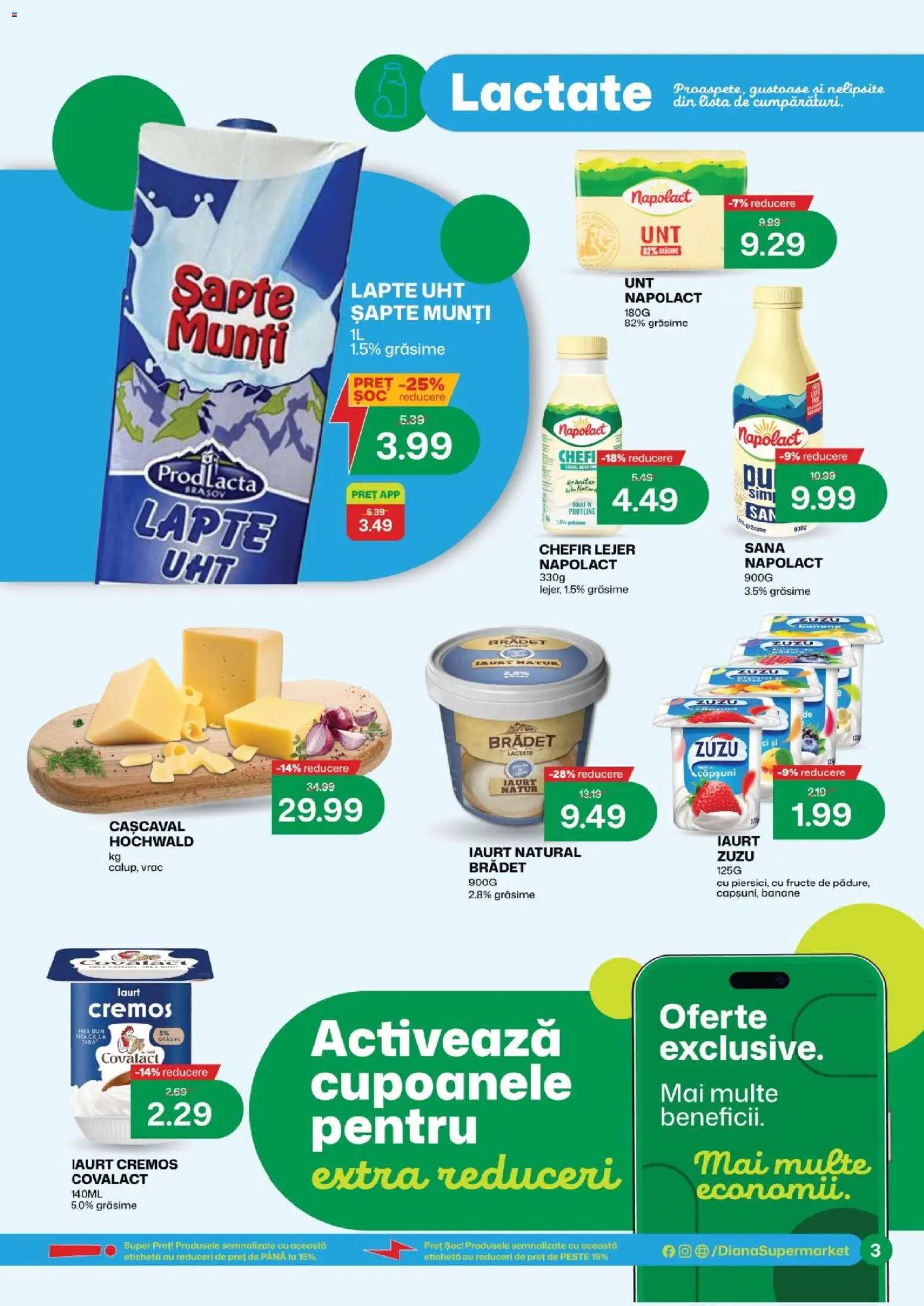 Noul catalog Diana – valabil de la 01.05.2026 | Pagină: 3 | Produse: Masaüstü kılıfı, Cașcaval, Lapte, Fructe