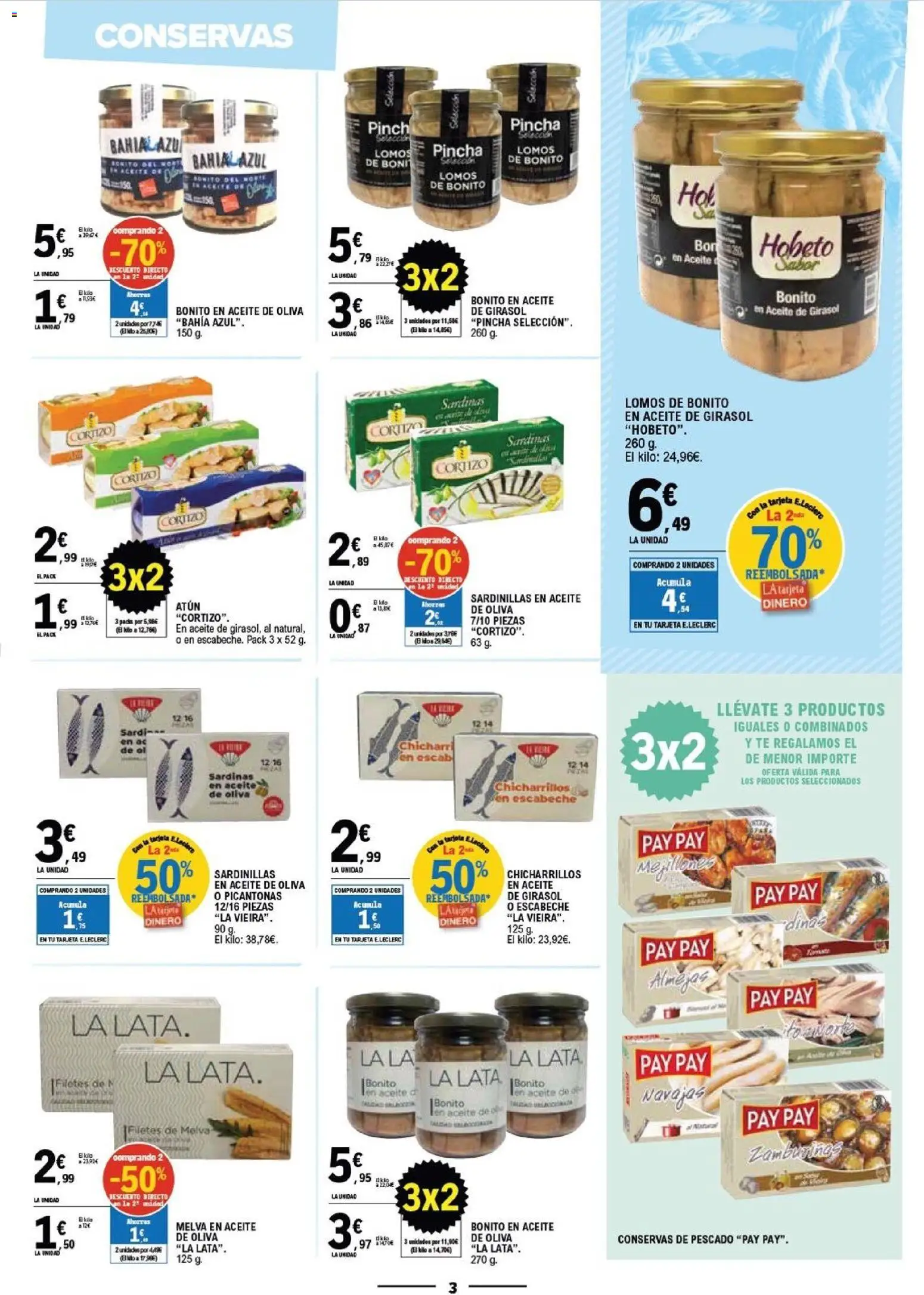 E.Leclerc Vitoria │ válido desde el 08/07/2026 | Página: 3 | Productos: Sardinillas, Aceite, Té, Aceite de girasol