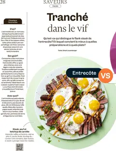 Steak, œuf et ketchup de carotte, Entrecôte taillée en lanières, œuf au plat et, touche finale, ketchup de... carotte! Cette dernière, faite maison, se marie à presque toutes les viandes. ab 13.05.2026 gültig | Seite: 28