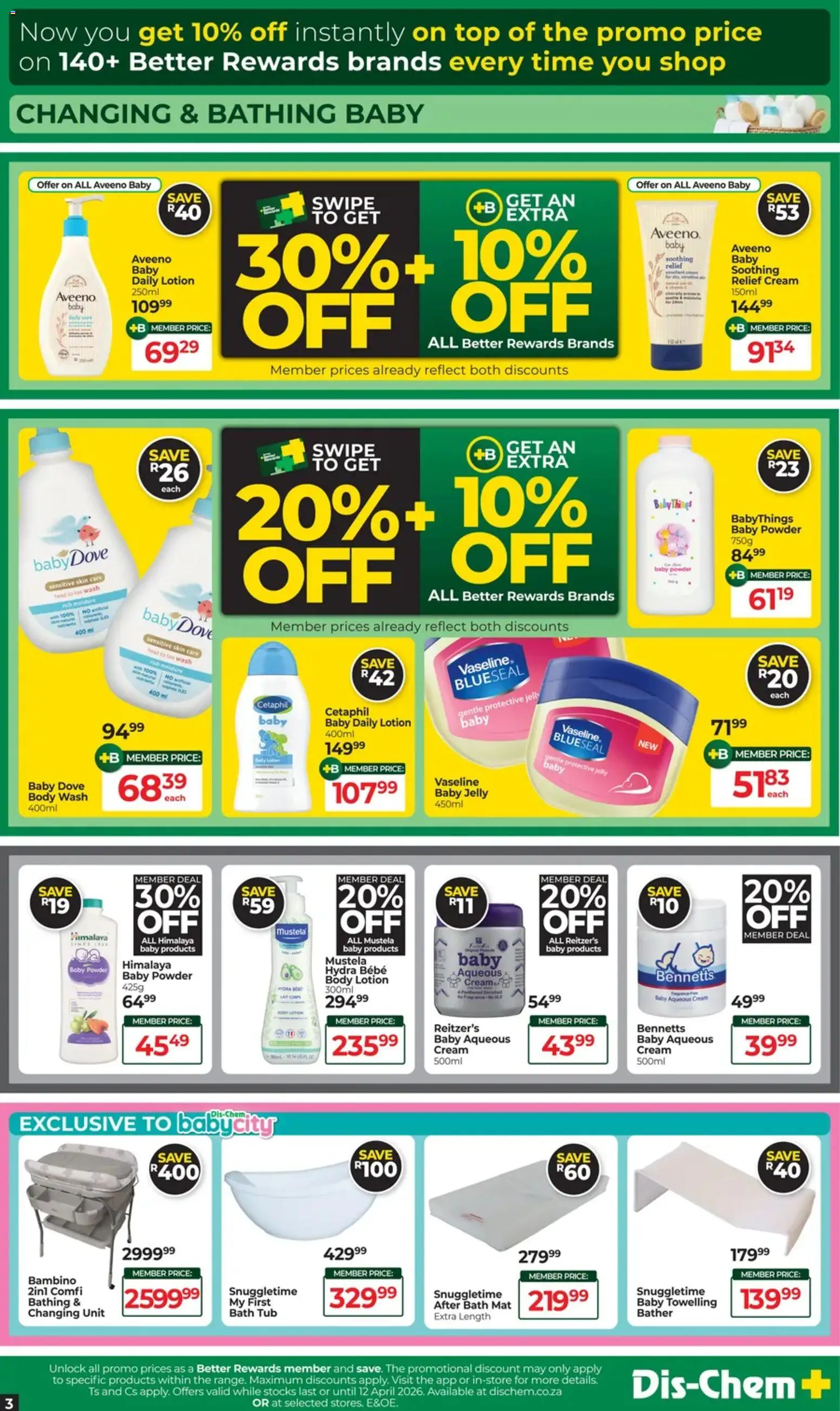 New Dis-Chem catalogue – valid from 17.03.2026 | Page: 3 | Products: Bath, Powder, Cream, Lotion