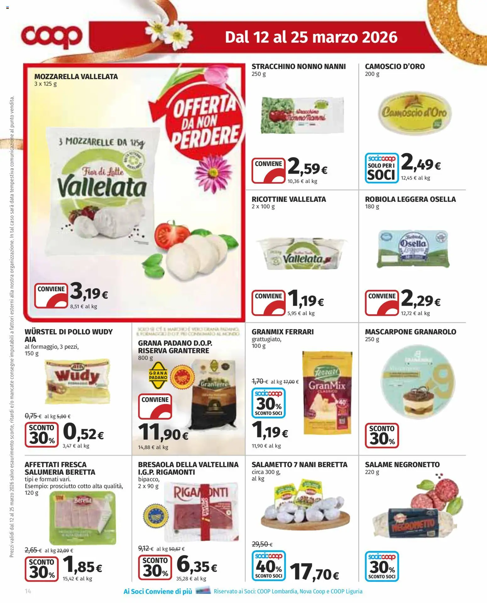 Volantino COOP del 12.03.2026 | Pagina: 14 | Prodotti: Pollo, Prosciutto, Wurstel, Data