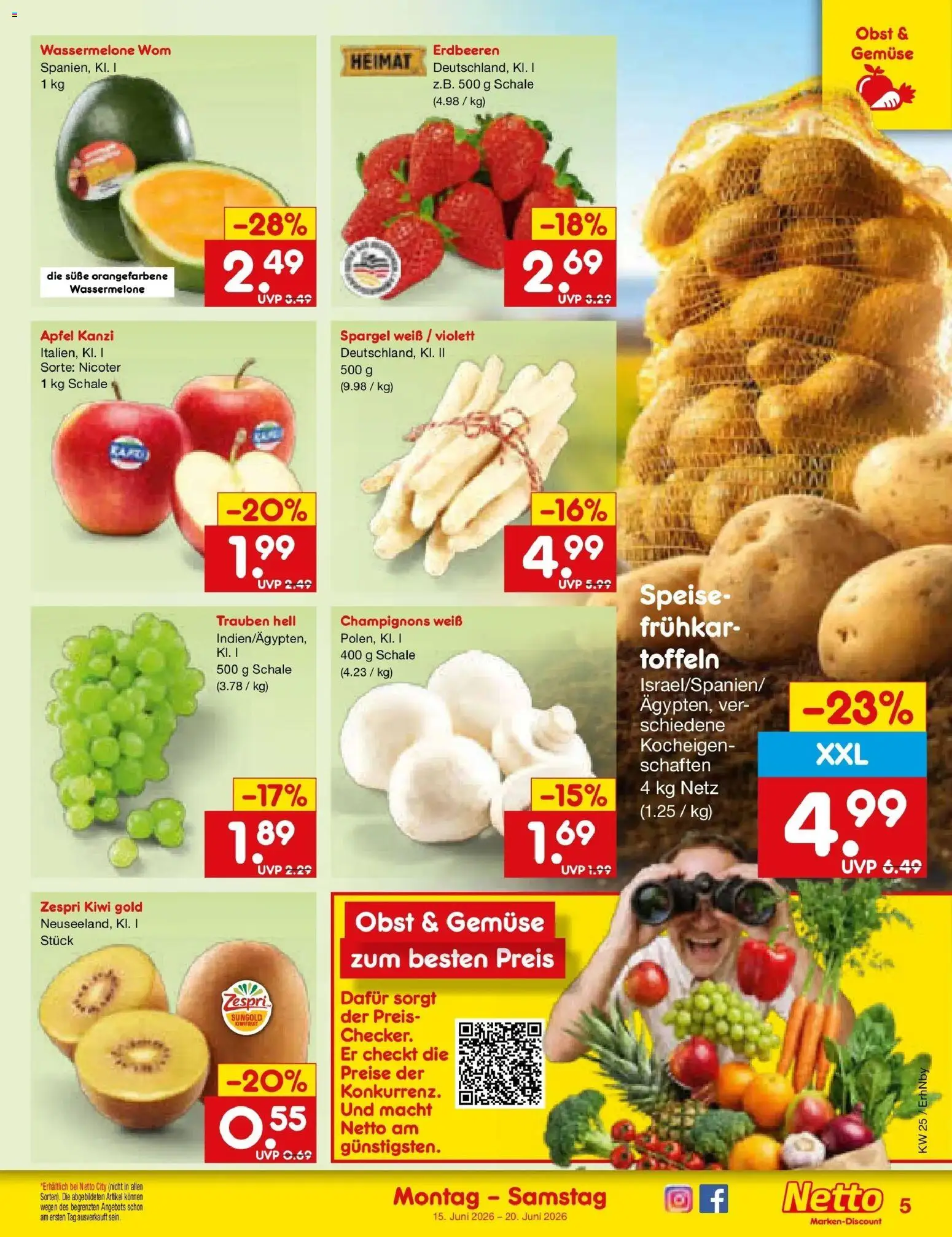 Netto Marken-Discount Prospekt Metten – gültig ab 14.06.2026 | Seite: 5 | Produkte: Äpfel, Spargel, Champignons, Kiwi