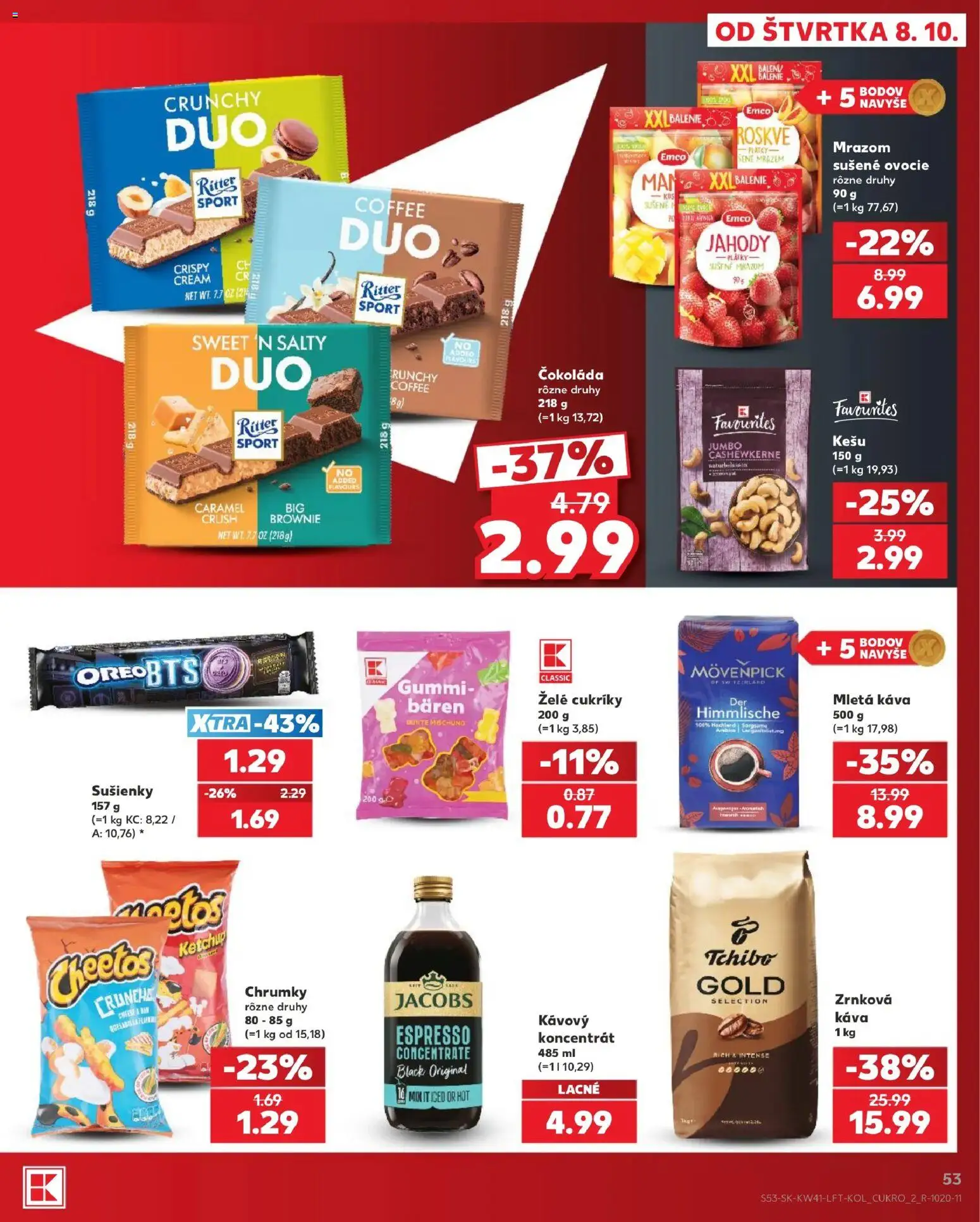 Nové Kaufland akcie – leták je platný od 08.10.2026 | Strana: 53 | Produkty: Káva, Jahody, Mletá káva, Kešu