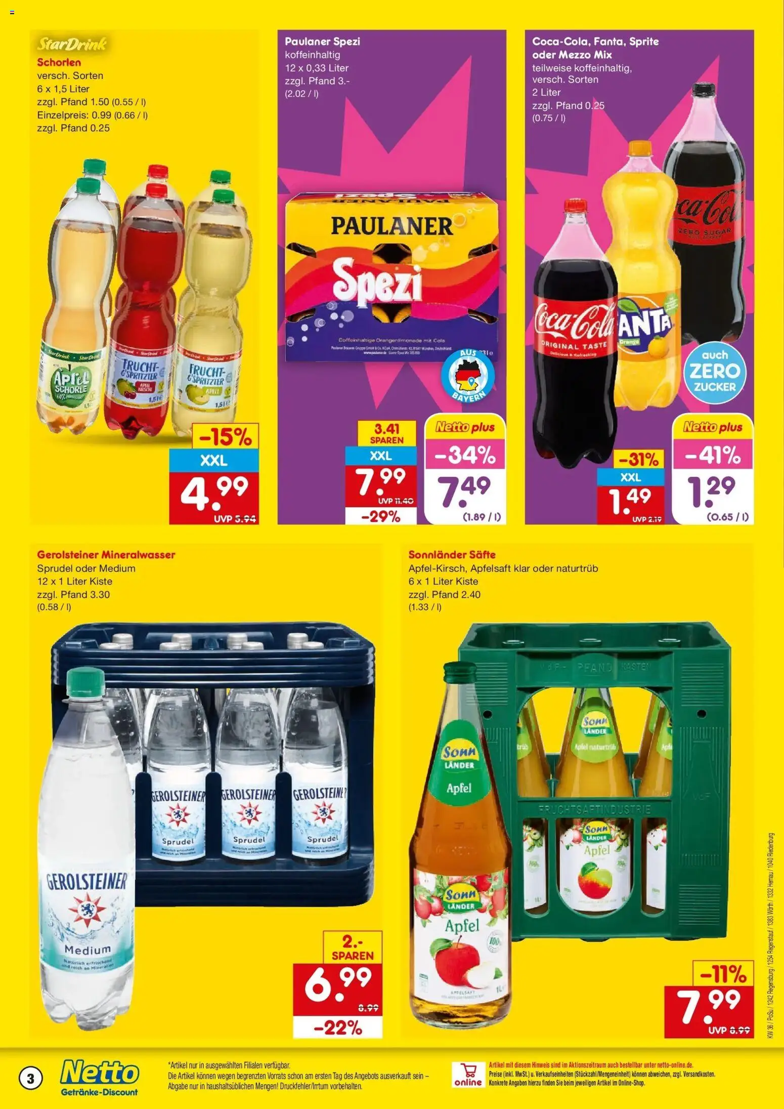 Netto Marken-Discount Prospekt Riedenburg-Aicholding – gültig ab 31.08.2026 | Seite: 3 | Produkte: Coca cola, Paulaner spezi, Mineralwasser, Paulaner