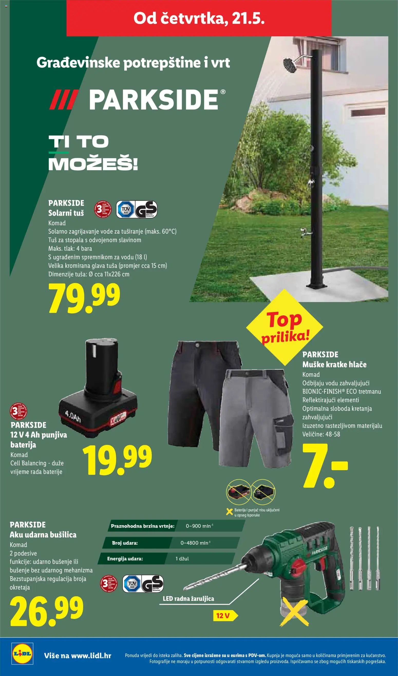 Lidl katalog | vrijedi od 18.05.2026 | Stranica: 38 | Proizvodi: Baterija, Tuš, Hlače, Kratke hlače