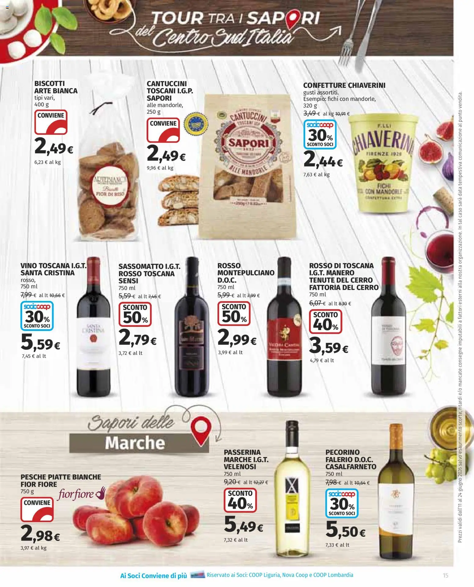 Volantino COOP del 11.06.2026 | Pagina: 15 | Prodotti: Biscotti, Vino, Data, Pecorino