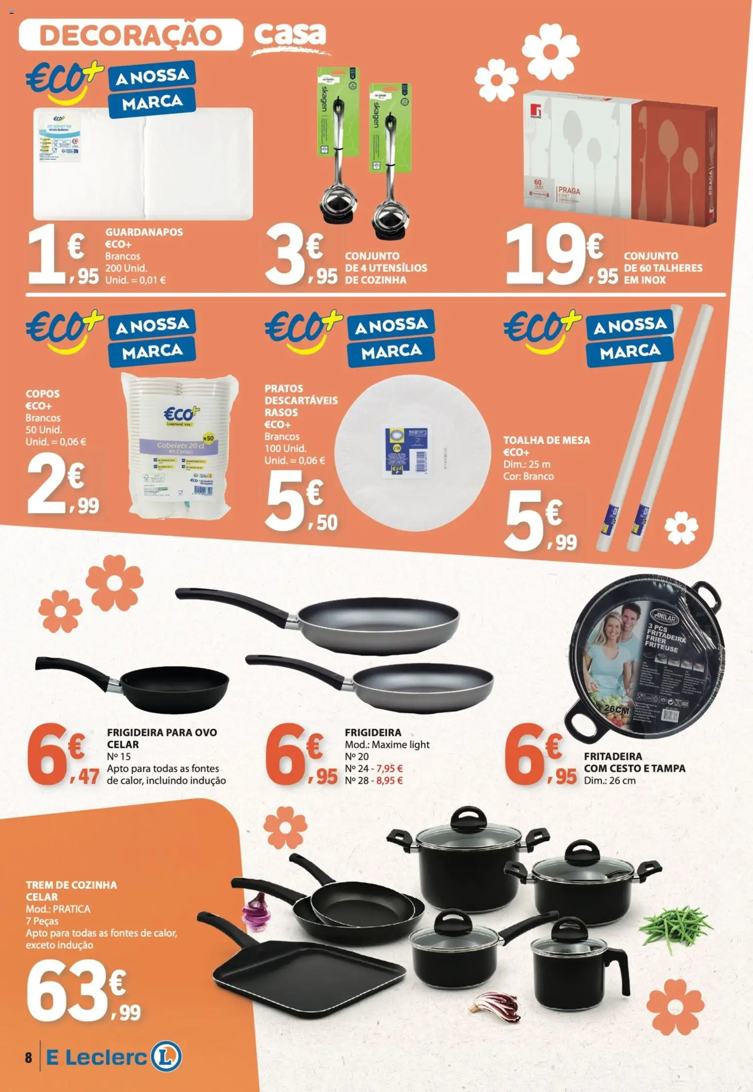 E.Leclerc folheto Feira Animal e Casa │ válido de 29/09/2026 | Página: 8 | Produtos: Fritadeira, Frigideira, Talheres, Toalha de mesa