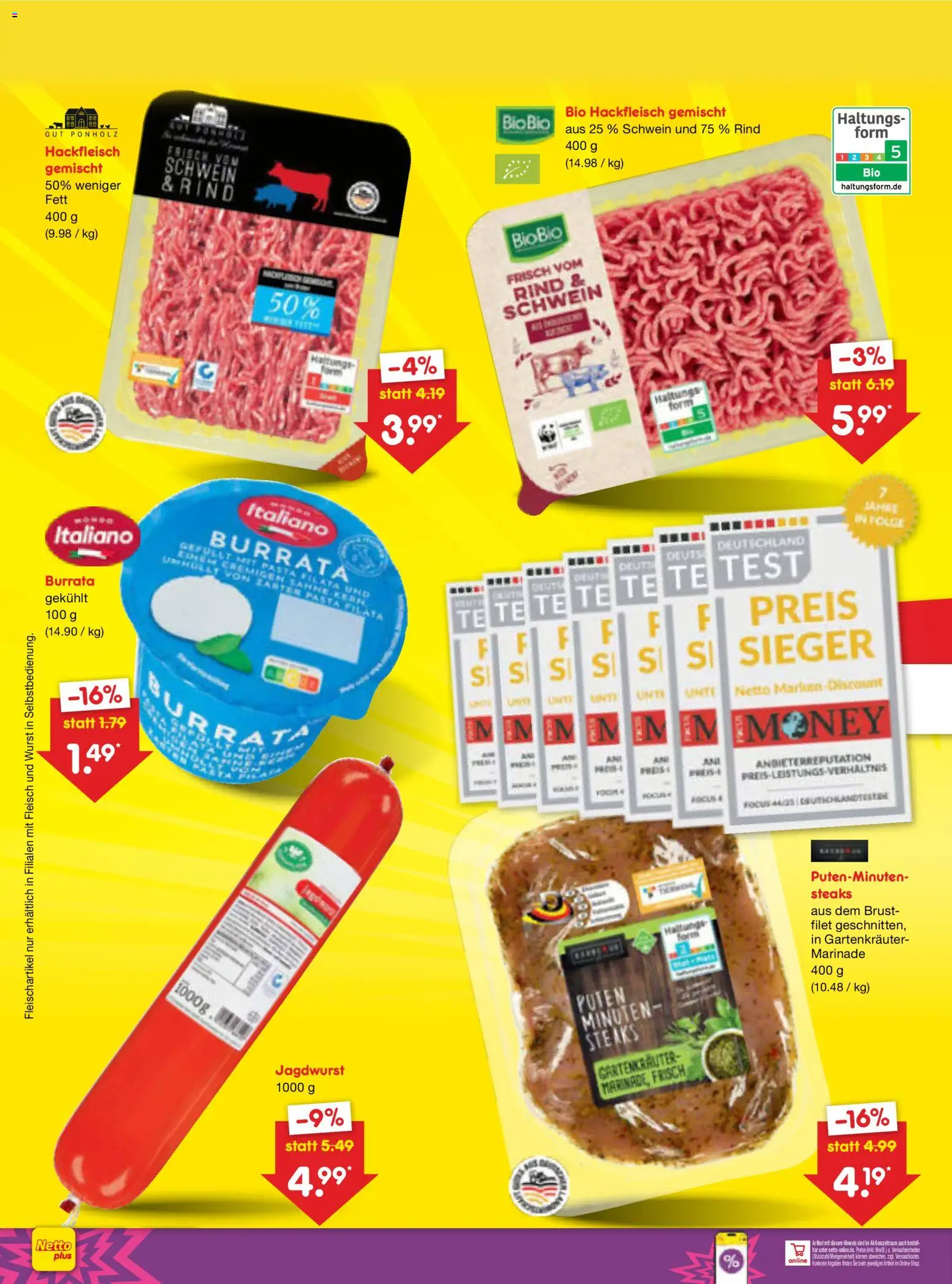 Netto Marken-Discount Prospekt – gültig ab 06.07.2026 | Seite: 4 | Produkte: Burrata, Wurst, Pasta, Fleisch