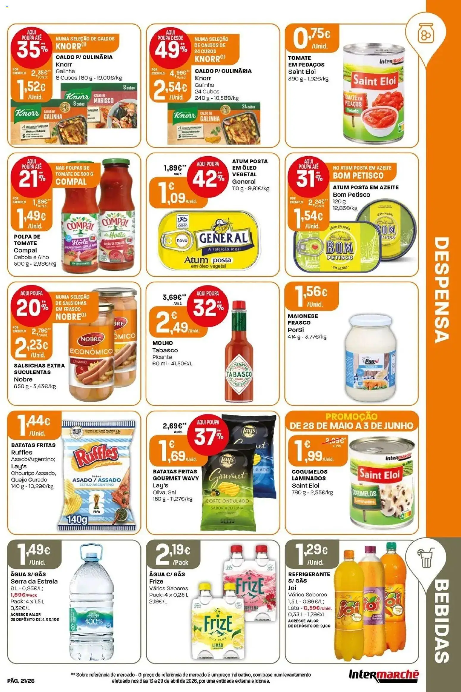 Intermarché - Isto é que são preços BAIXOS │ válido de 28.05.2026 | Página: 21 | Produtos: Atum, Maionese, Tomate, Batatas fritas