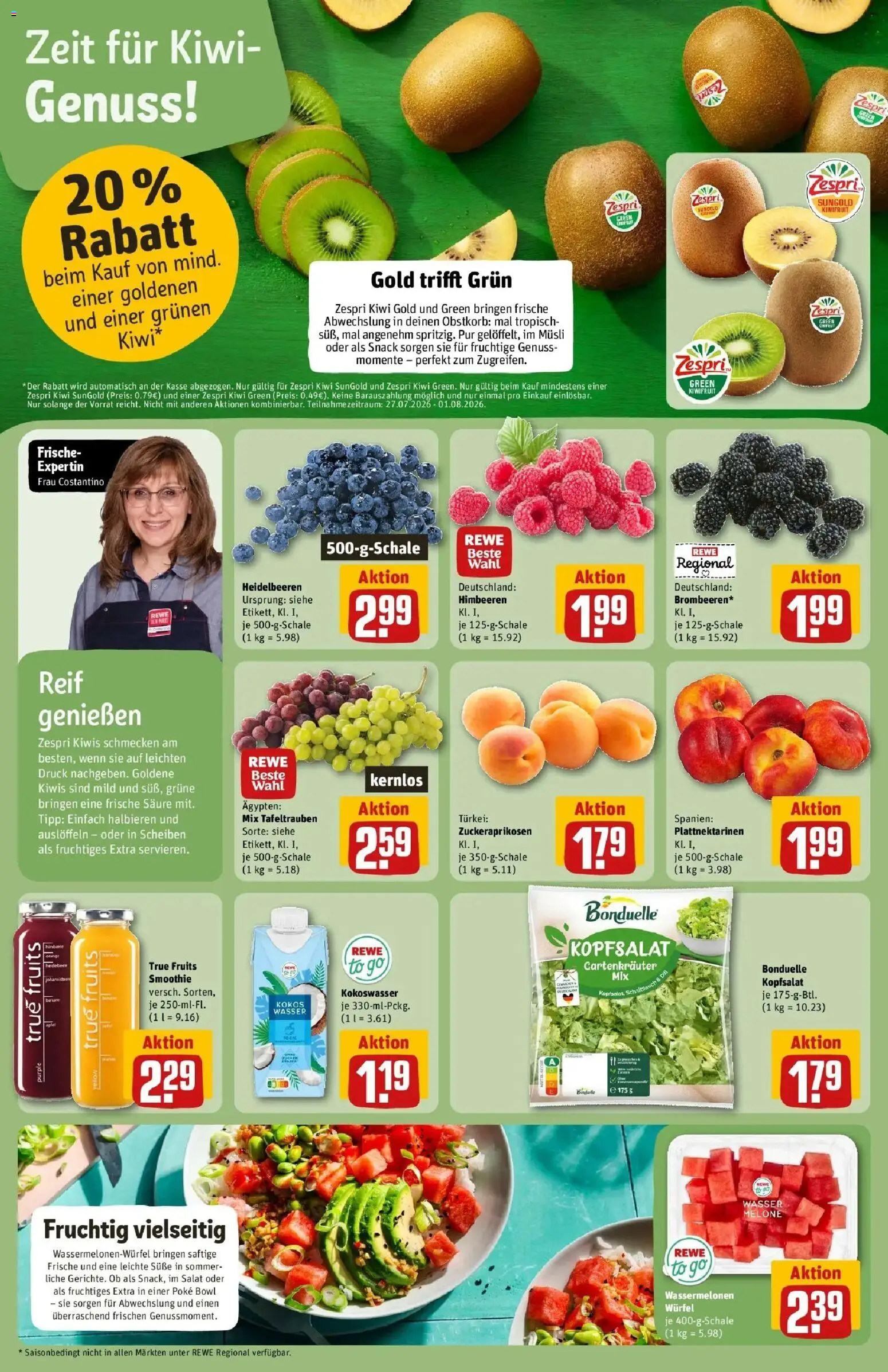 Rewe Prospekt Heidelberg/Handschuhsheim – gültig ab 27.07.2026 | Seite: 6 | Produkte: Musli, Heidelbeeren, Himbeere, Kiwi