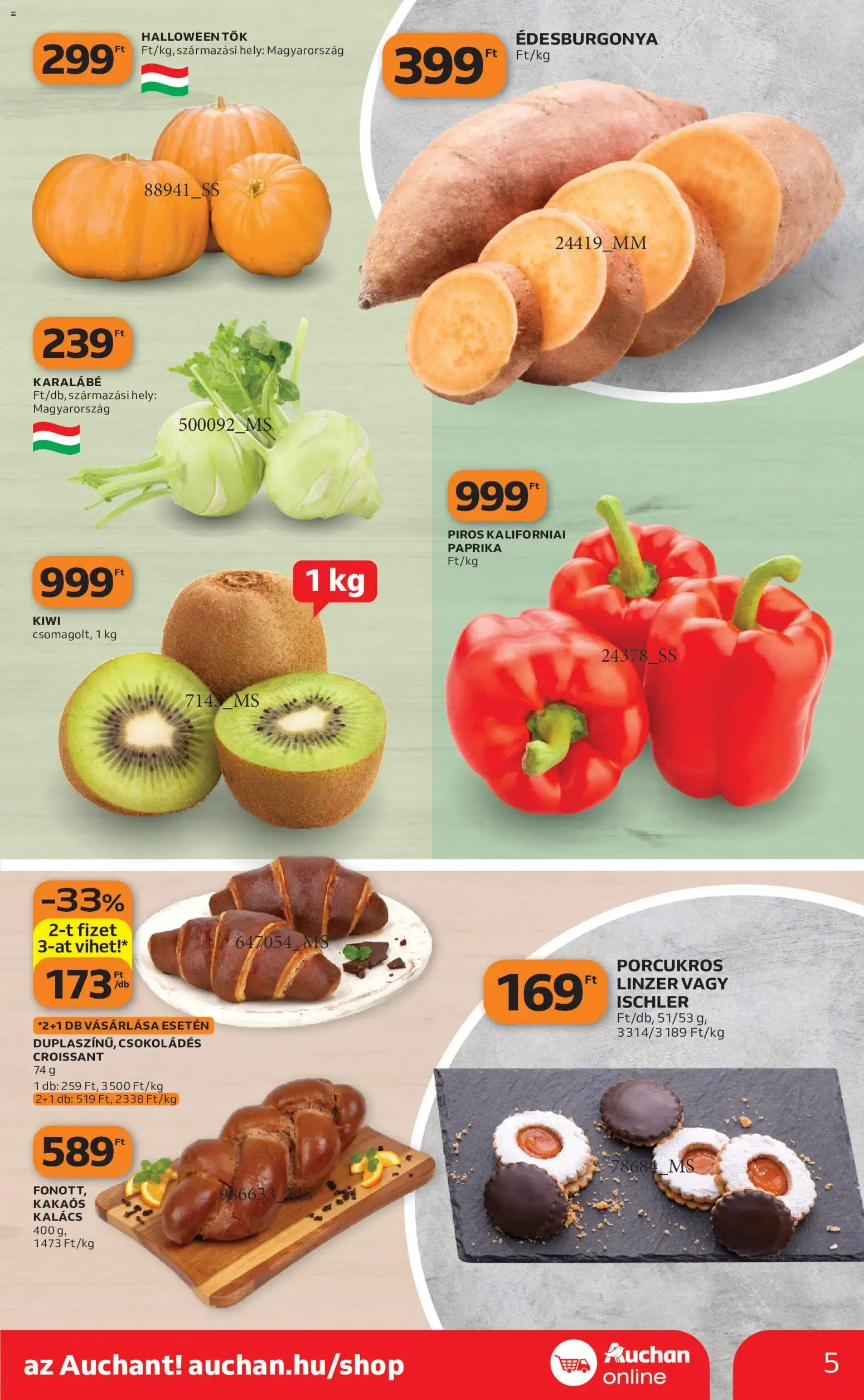 Auchan akciós ujság - amely érvényes a következő dátumtól: 2026.10.08. | Oldal: 5 | Termékek: Paprika, Tök, Édesburgonya, Kiwi