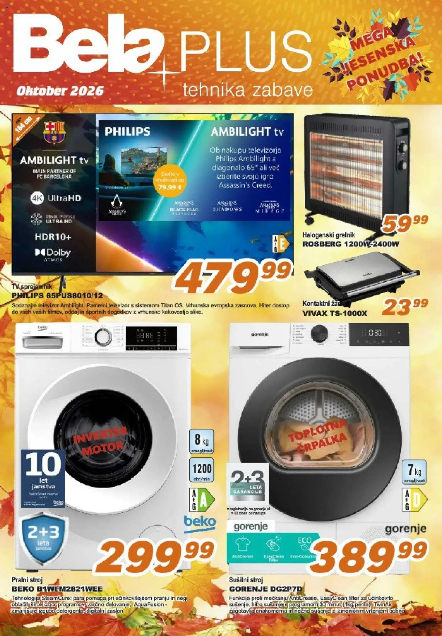 Novi Bela plus katalog ponudbe – veljaven od 01.10.2026 | Stran: 1 | Izdelki: Televizor, Tv, Črpalka, Susilni stroj