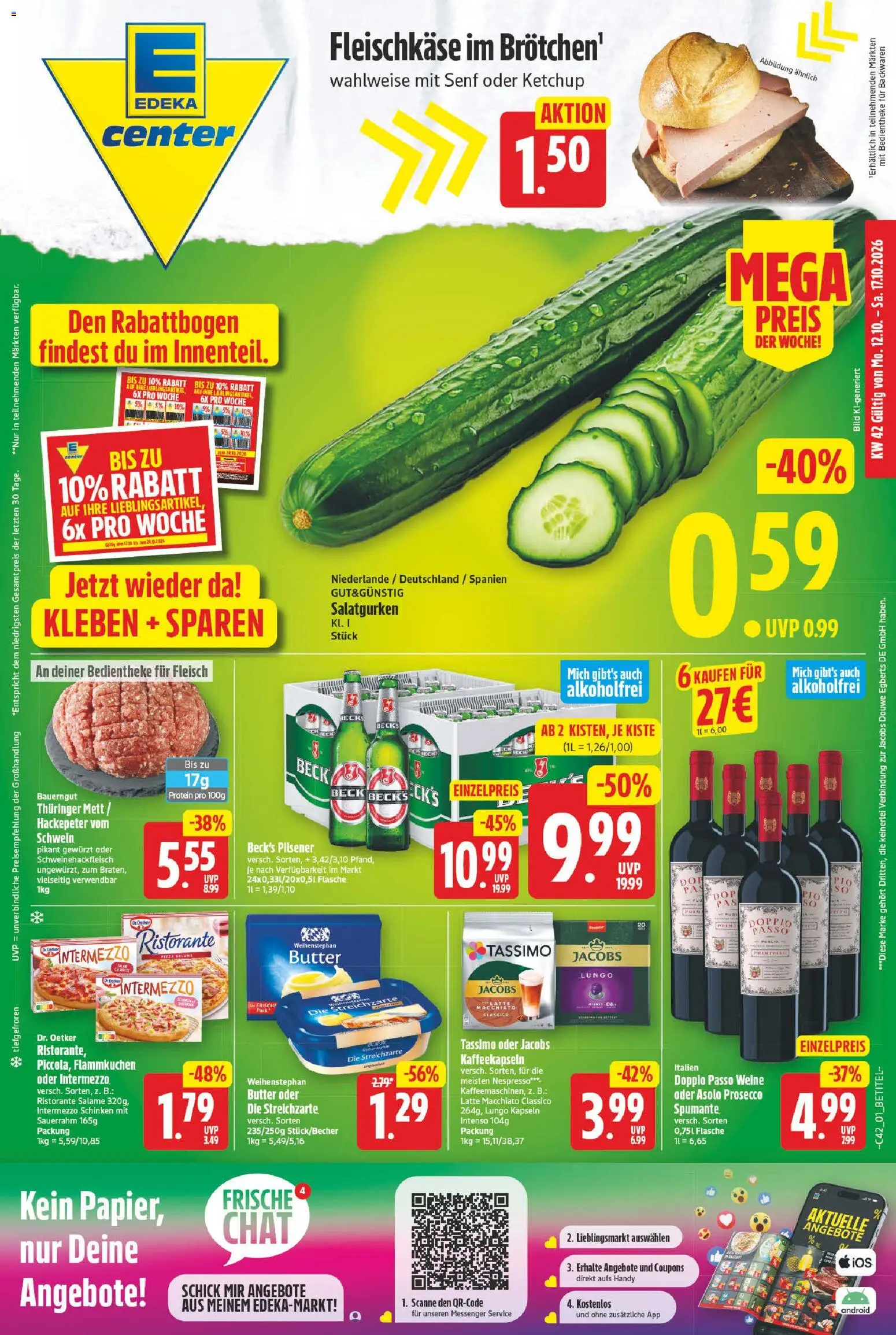 E center Prospekt – gültig ab 12.10.2026 | Seite: 1 | Produkte: Ristorante, Doppio Passo, Schinken, Tassimo
