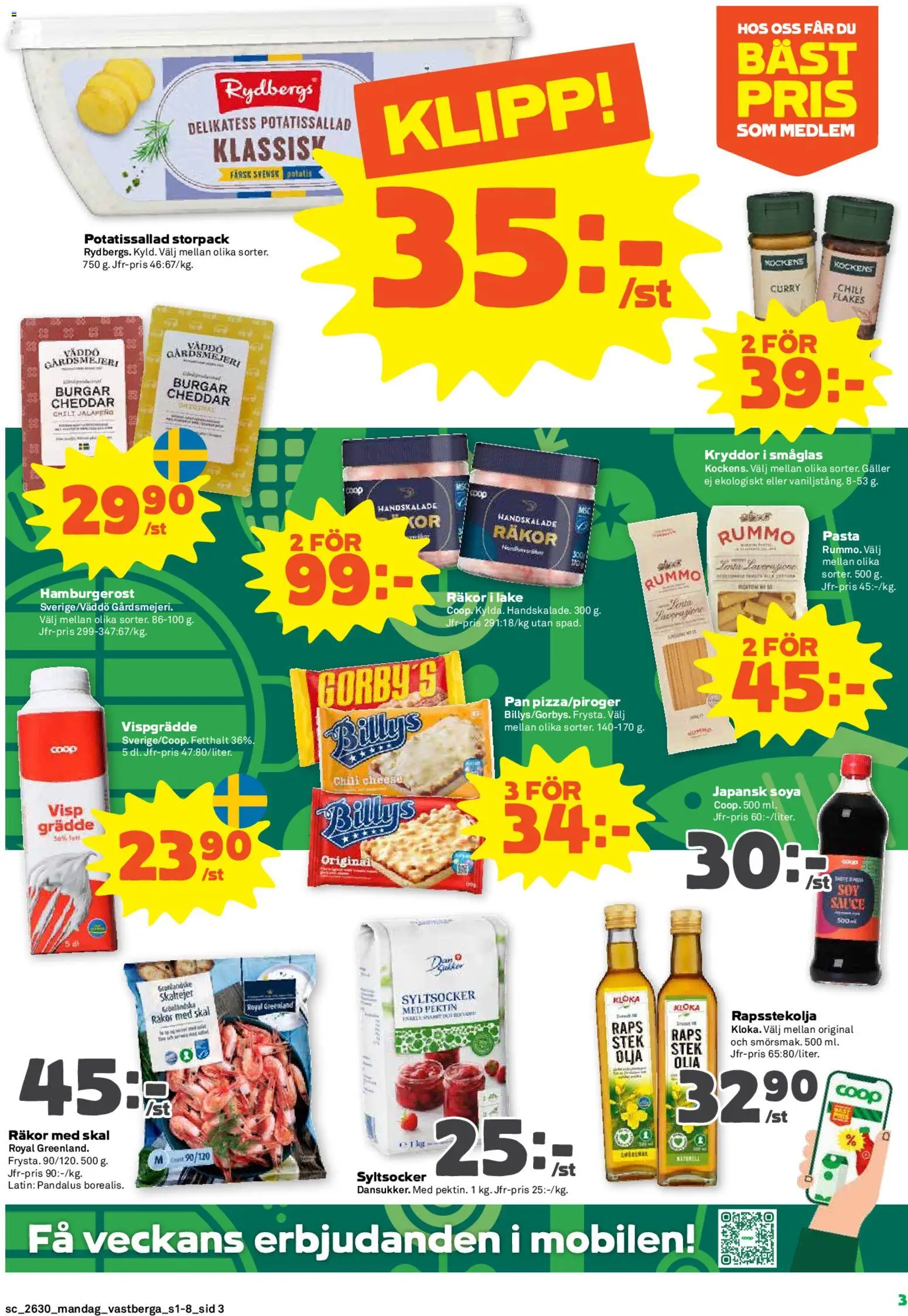 Stora Coop reklamblad aktuell från 20/07/2026 | Sida: 3 | Produkter: Potatissallad, Stek, Cheddar, Olja