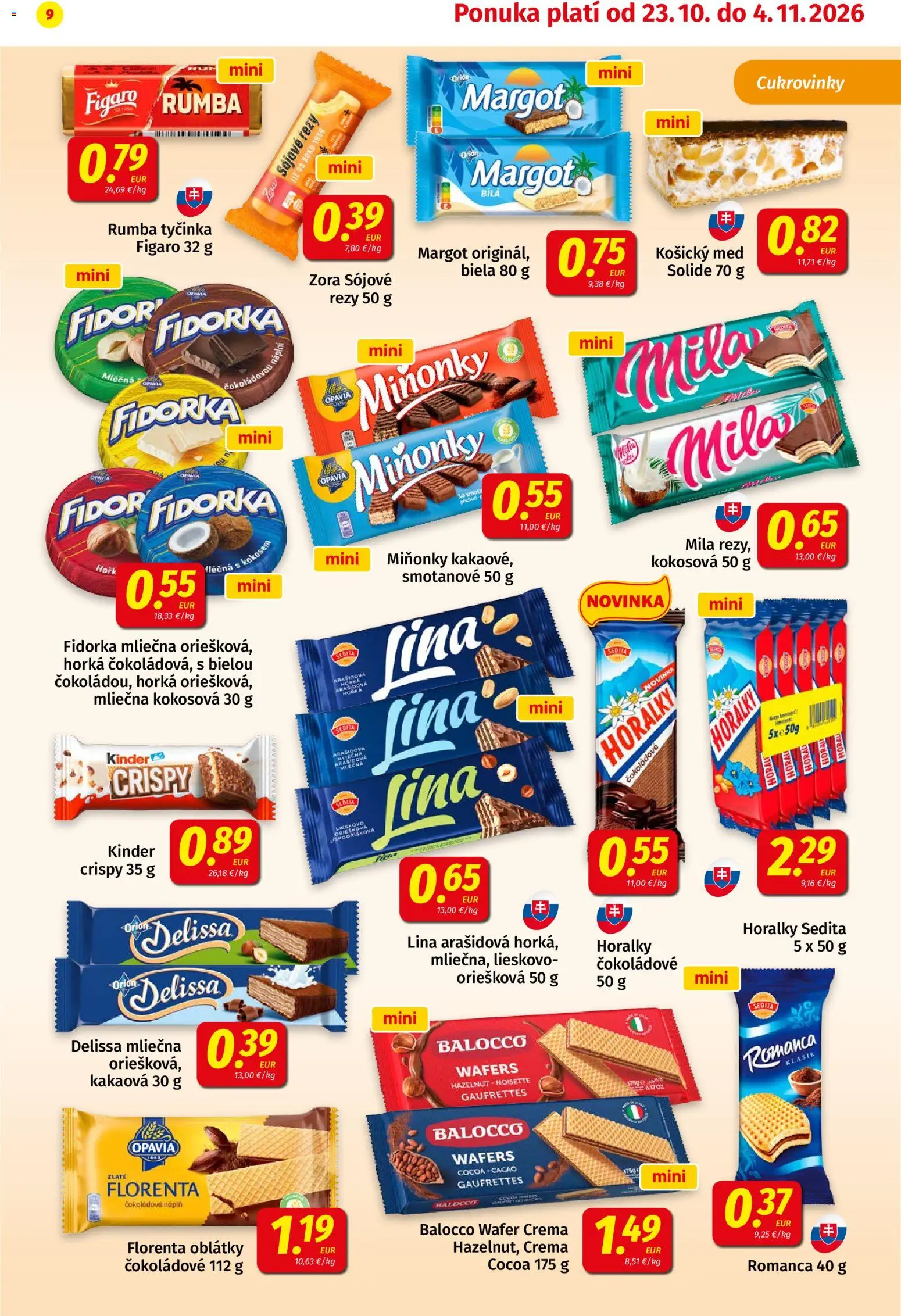 Nové Koruna akcie – leták je platný od 23.10.2026 | Strana: 9 | Produkty: Oblátky, Mila, Med, Horálky
