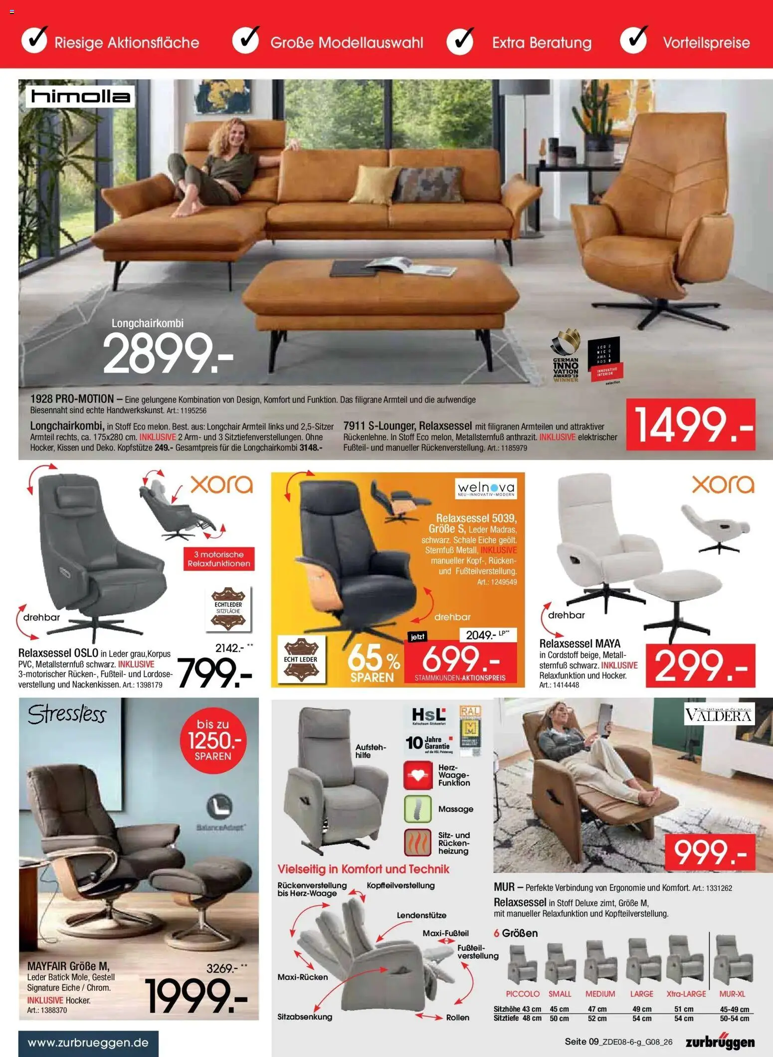 Zurbrüggen - Zurbrüggen: Bonus Sonder-Tage – gültig ab 31.07.2026 | Seite: 9 | Produkte: Relaxsessel, Kissen
